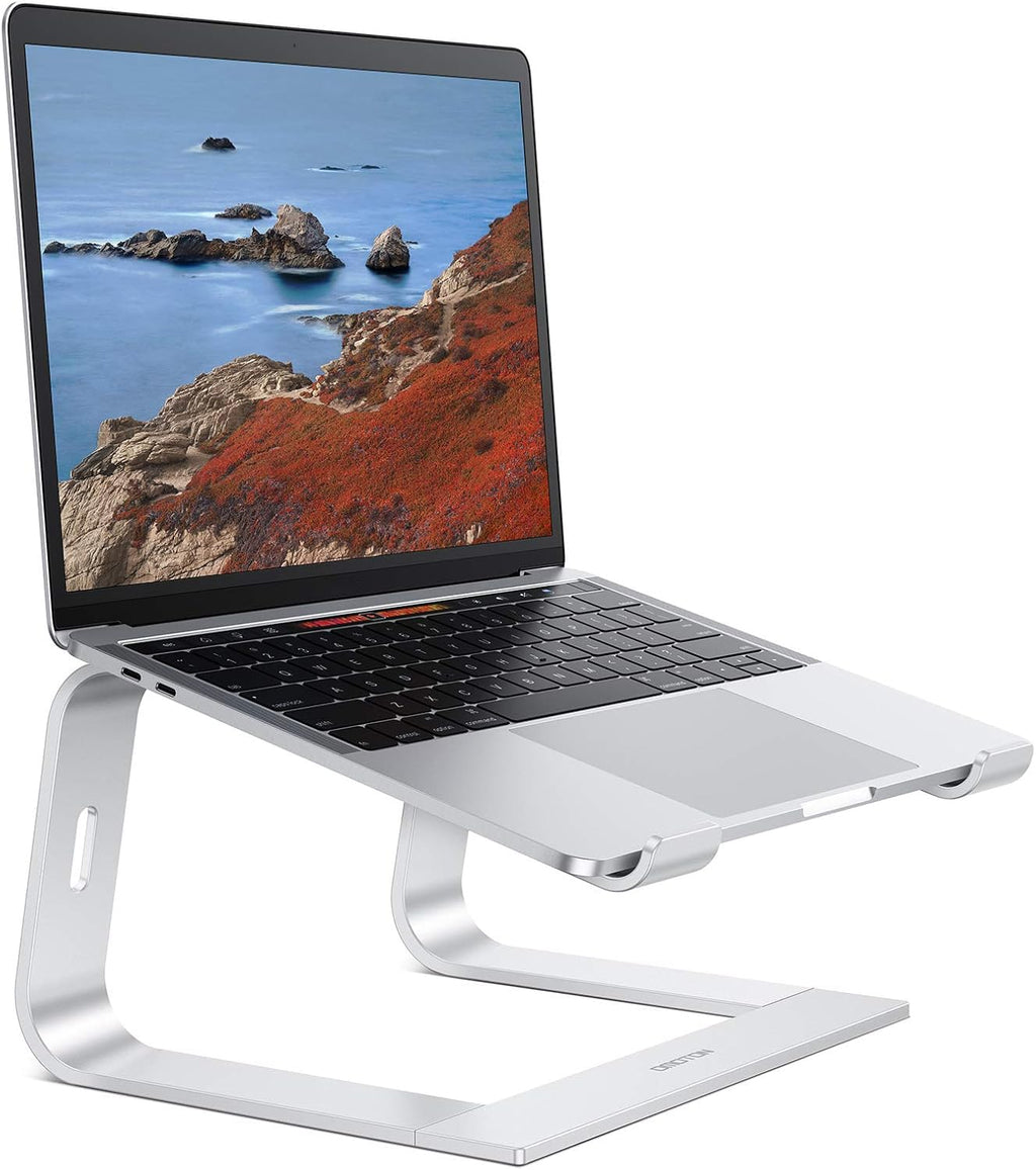 Laptop Stand, OMOTON Laptop Mount, Aluminum Laptop Holder Riser Stand for Desk, Compatible with MacBook Air/Pro, Dell, HP, Lenovo and All Laptops (10-15.6 inch),Silver