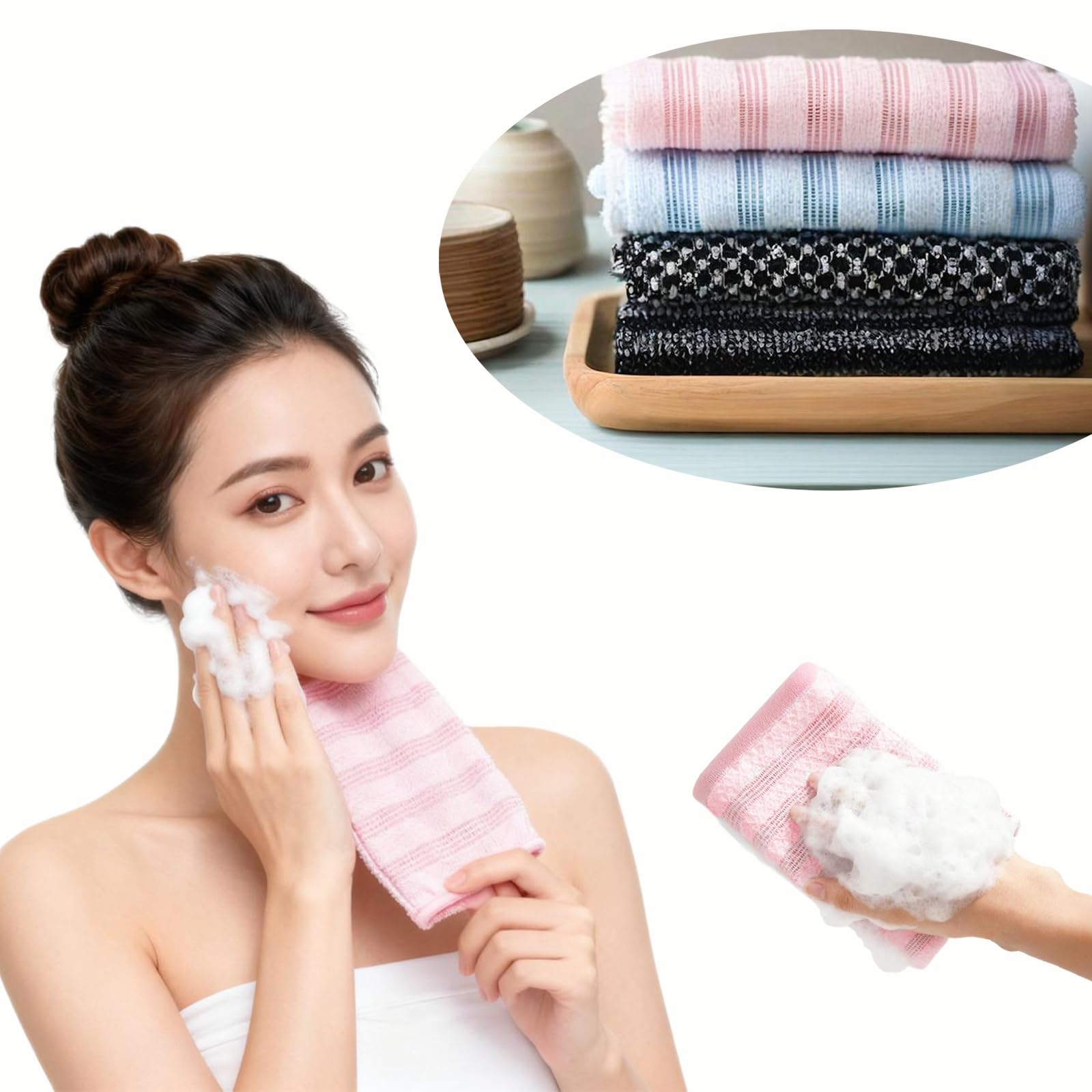 4PCS Blissal Exfoliating Shower Towel,Rip-Resistant Exfoliating Washcloth, African Net Sponge Loofah Body Scrub Exfoliator,Long Washcloth Back Body Scrubber for Men & Women
