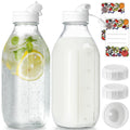 Glass Milk Bottle with 2 Dispenser Caps & 100% Airtight Screw Lid, 2 Pack 32 Oz Reusable Glass Bottles with 3 Lids! Milk Container for Oat Nut Almond Milk, Juice, Water, Cold Brew Coffee, Creamer