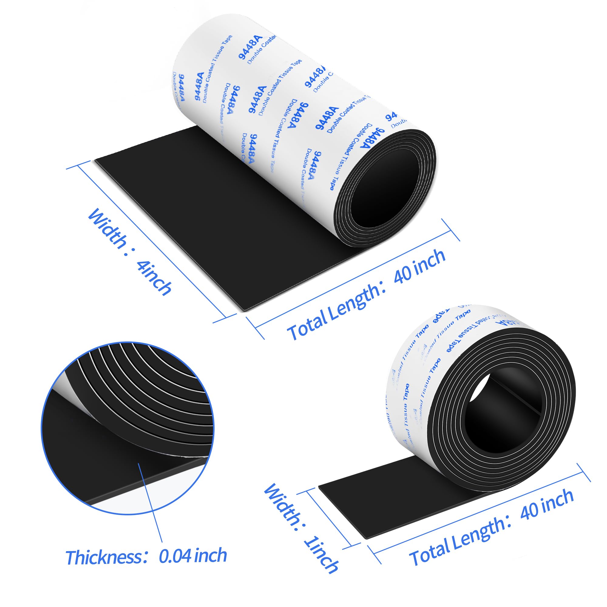 Non Slip Furniture Pads, 2 Rolls Non Skid Rubber Pads Black, Rubber Tape, Adhesive Rubber Strips for Any Furniture and Appliances 4x40 inch+1x40 inch