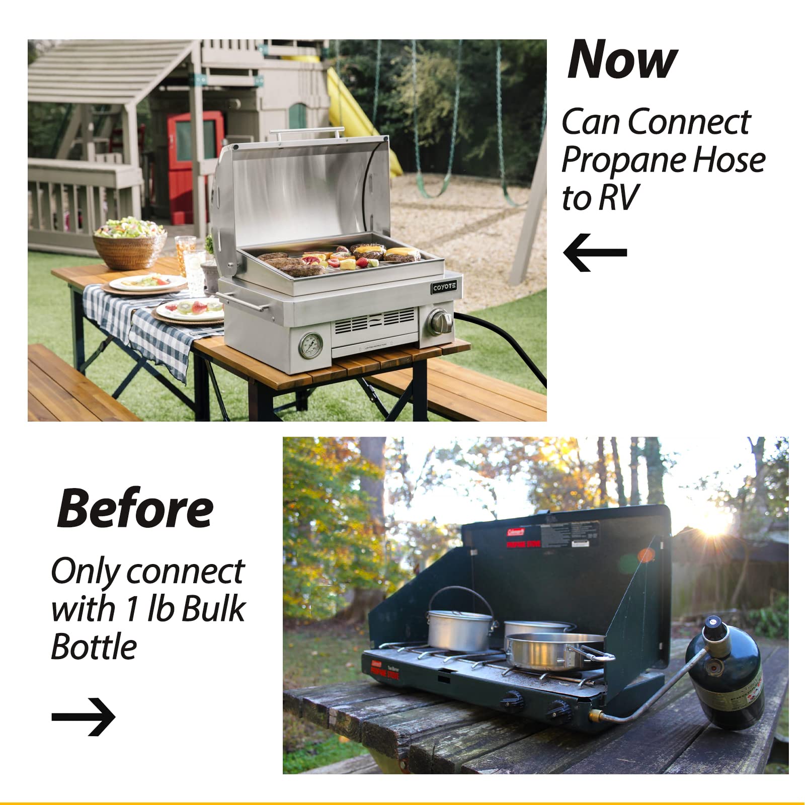 Bbcuepro 12FT Quick Connect Propane Hose for RV to Grill - 1/4" to 3/8" Female Flare - Connects 1 LB Portable Appliance to RV 1/4" Female Connect