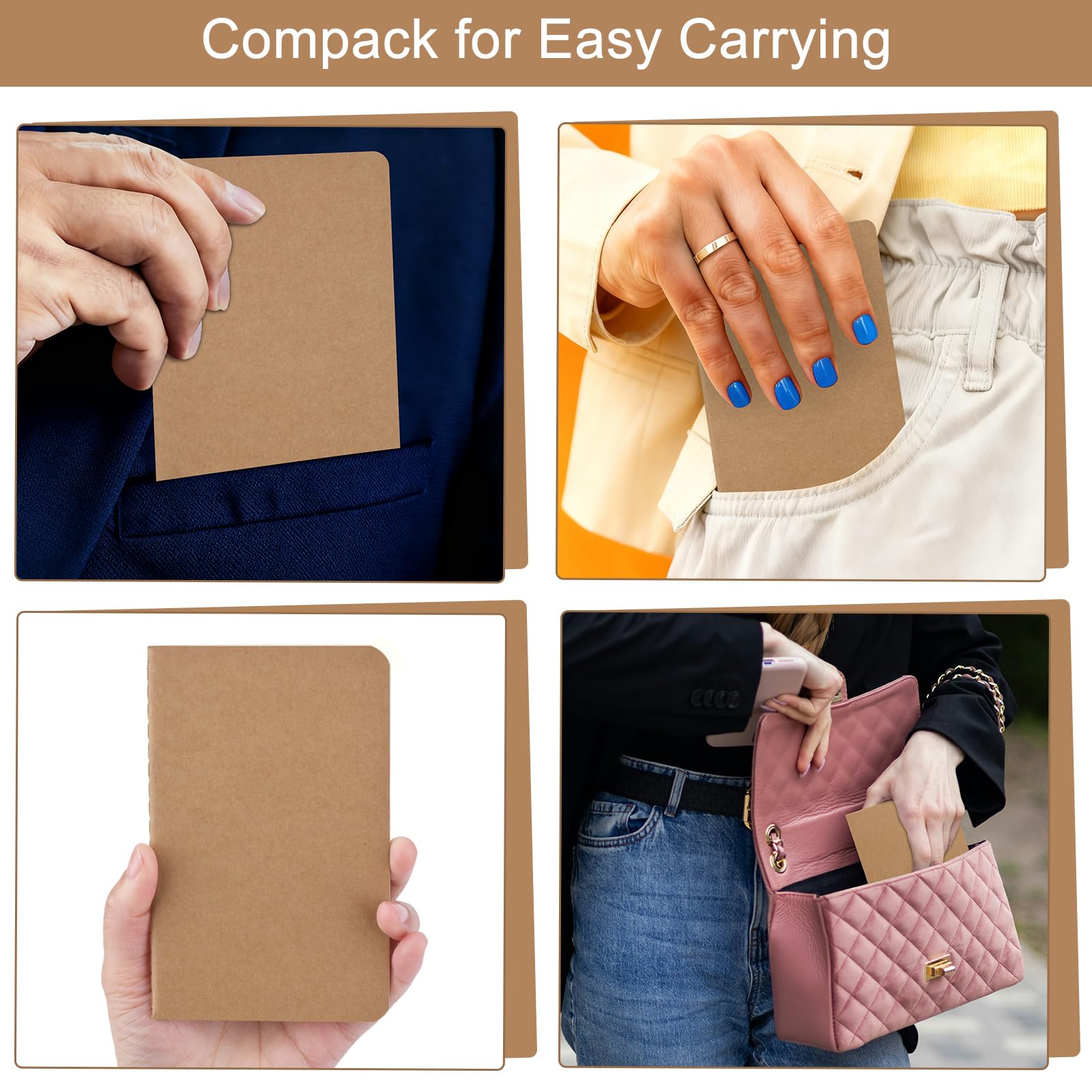 ZCZN 36 Pack Mini Blank Notebook, Jounural Kraft Notebooks, 30 Sheets/60 Pages, 3.5 * 5.5 Inches Notebooks Bulk, Diary, Subject, Memo Notebooks for Work, School, Office (36)