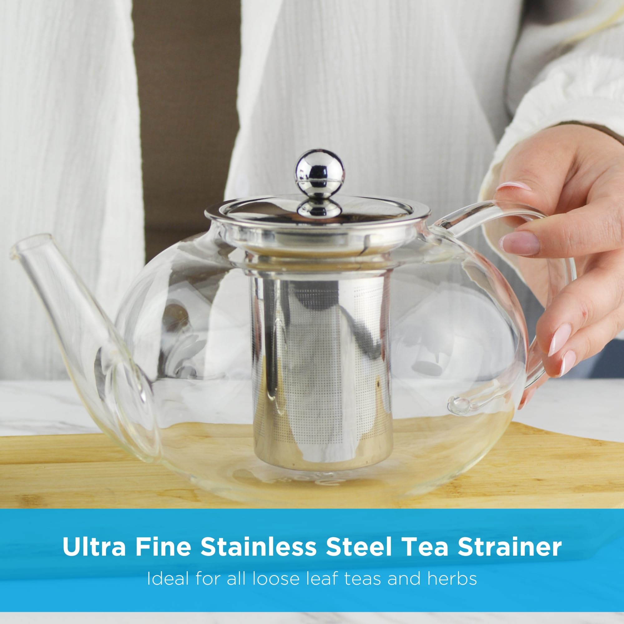 GROSCHE - Joliette Borosilicate Glass Teapot with Stainless Steel Infuser - 4 Cup Glass Teapot with Removable Strainer for Loose Leaf & Herbal Tea, Dishwasher Safe, Canadian Brand! 1250ml 42 fl. oz