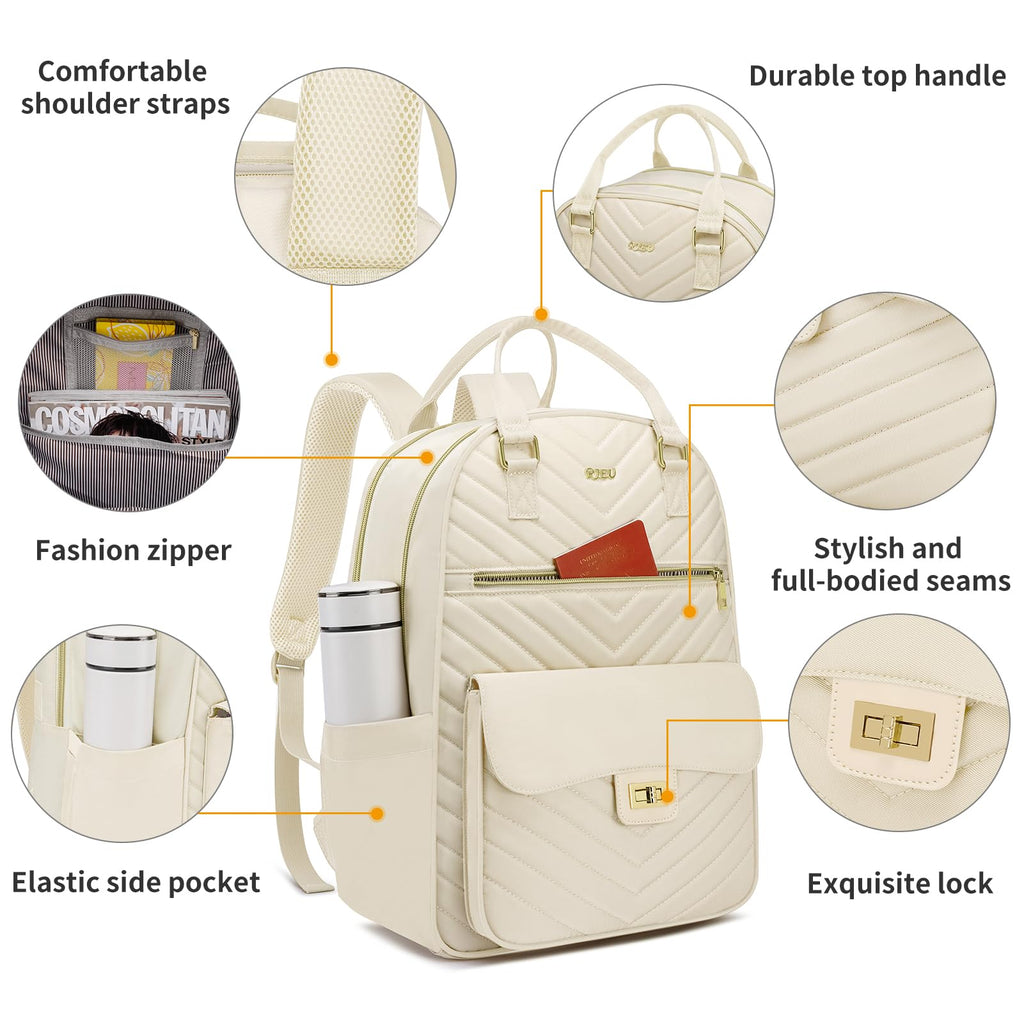 Backpack for Women,Girls Laptop Bag With USB Charging Port for High School University Leisure,Sac a Dos,Beige