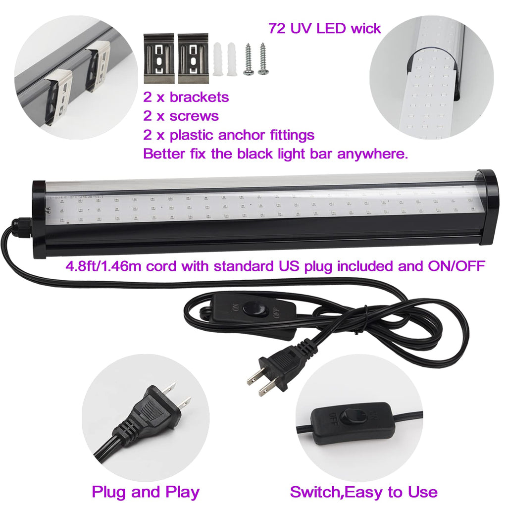 CICINY 25W LED Black Light Bar - 72 UV Big LED Chip 395-405 nm, Black Lights for Glow Party, Fluorescent Posters, Body Painting, Halloween