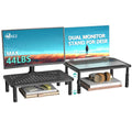 WALI Dual Monitor Stand for Desk, Desk Monitor Riser 3 Height Adjustable, Laptop Riser with Airflow Vents, Desk Organizer for Computer, Laptop, Printer, Notebook (STT003-2), 2 Pack, Black