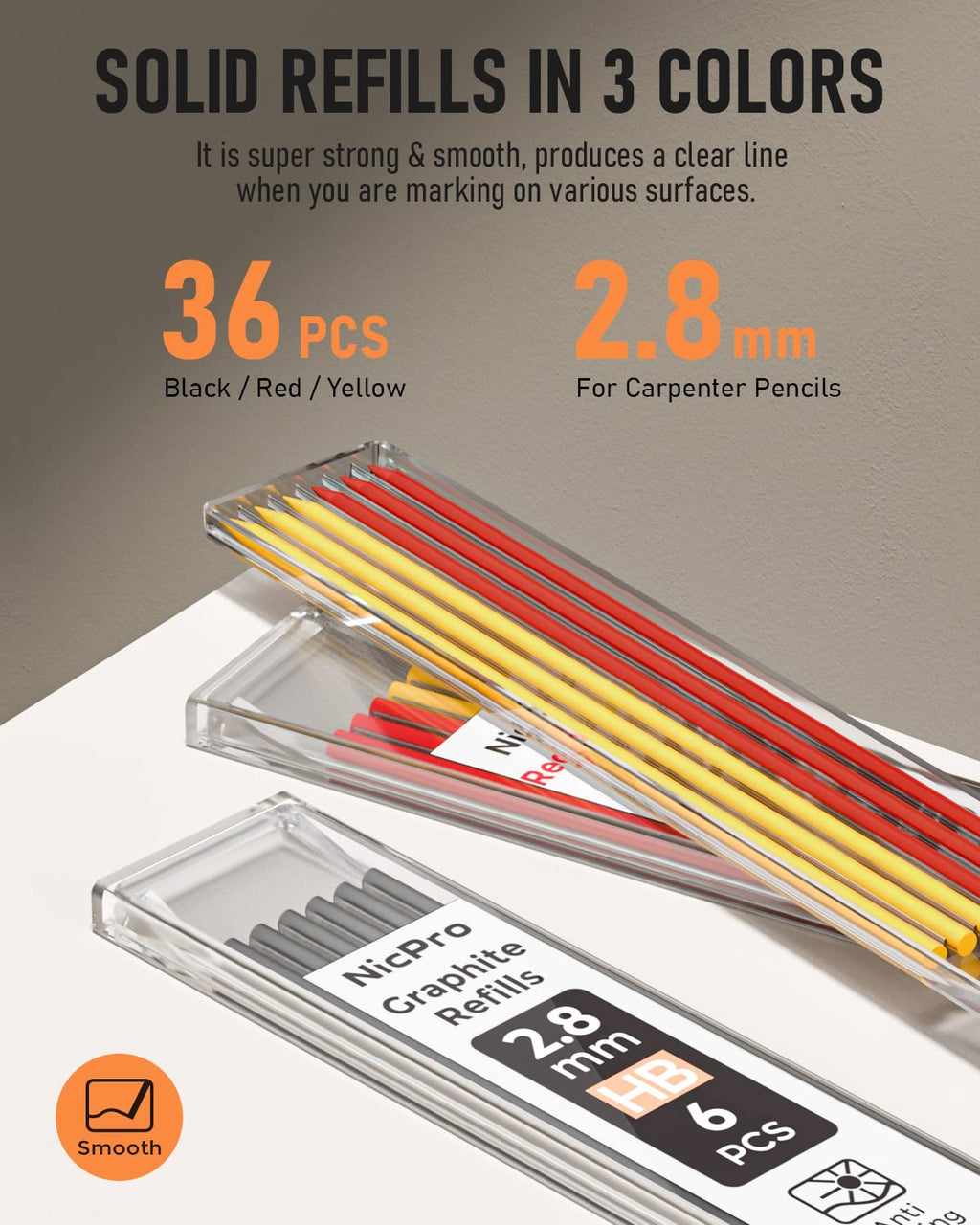 Nicpro 3 Pack Carpenter Pencil with Sharpener & Cap, Mechanical Carpenter Pencils with 39 Refills (Red, Black, Yellow), Deep Hole Marker Construction Heavy Duty Woodworking Pencils - With Case