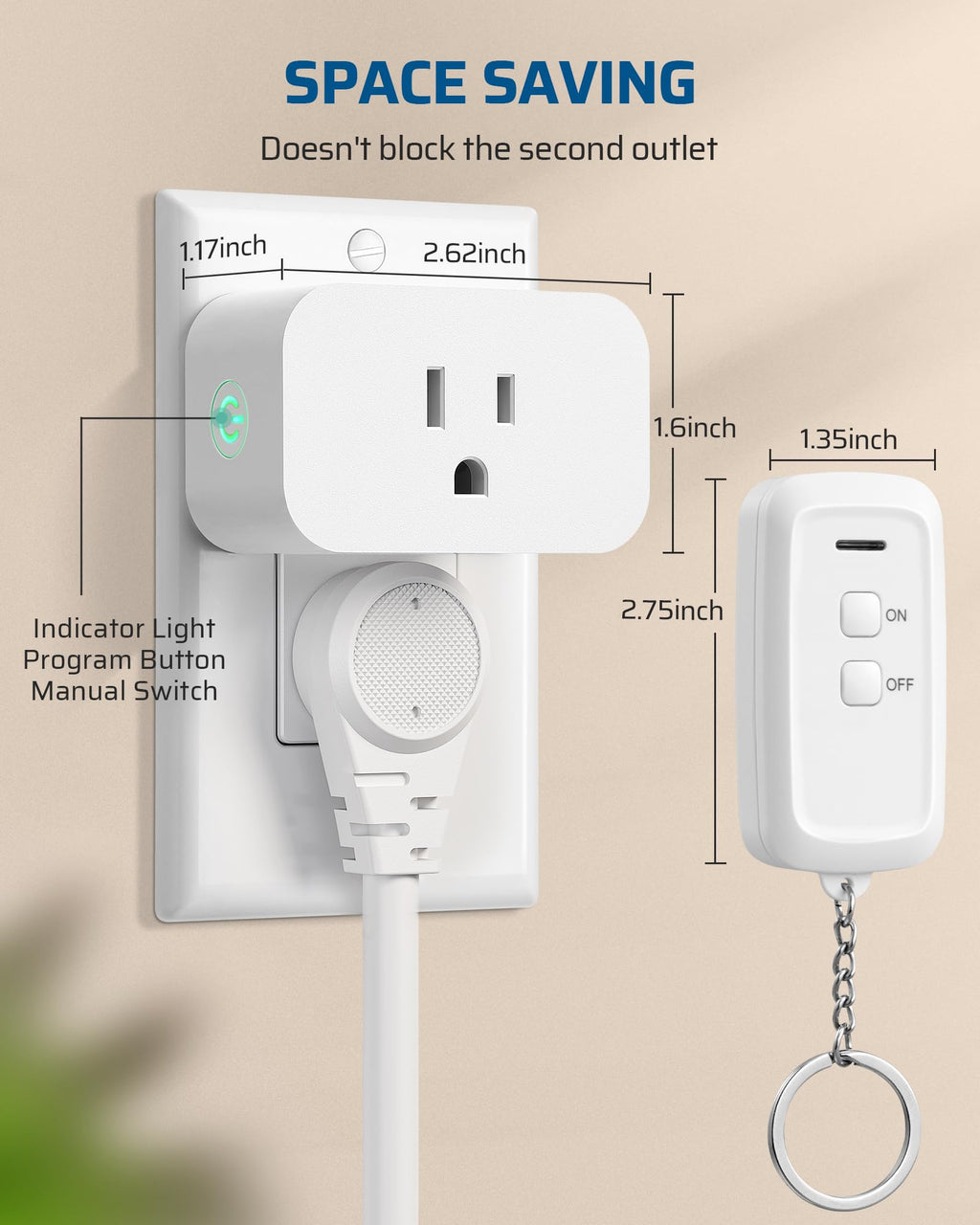DEWENWILS Indoor Remote Control Outlet, Wireless Remote Light Switch, No Interference, No Wiring, 15A/1875W, 100ft RF Range, Compact Design, Programmable