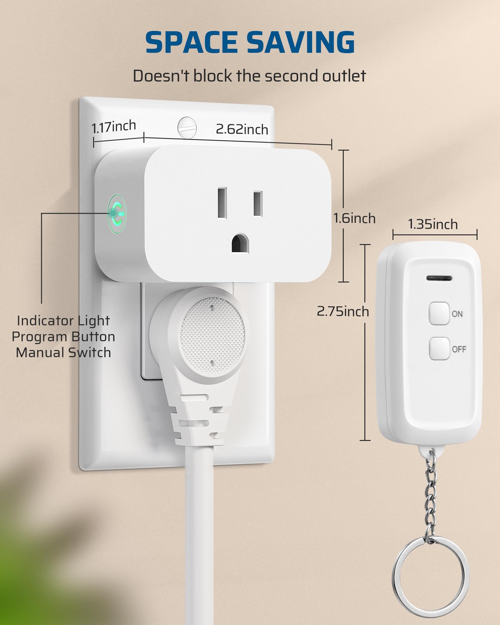 DEWENWILS Indoor Remote Control Outlet, Wireless Remote Light Switch, No Interference, No Wiring, 15A/1875W, 100ft RF Range, Compact Design, Programmable