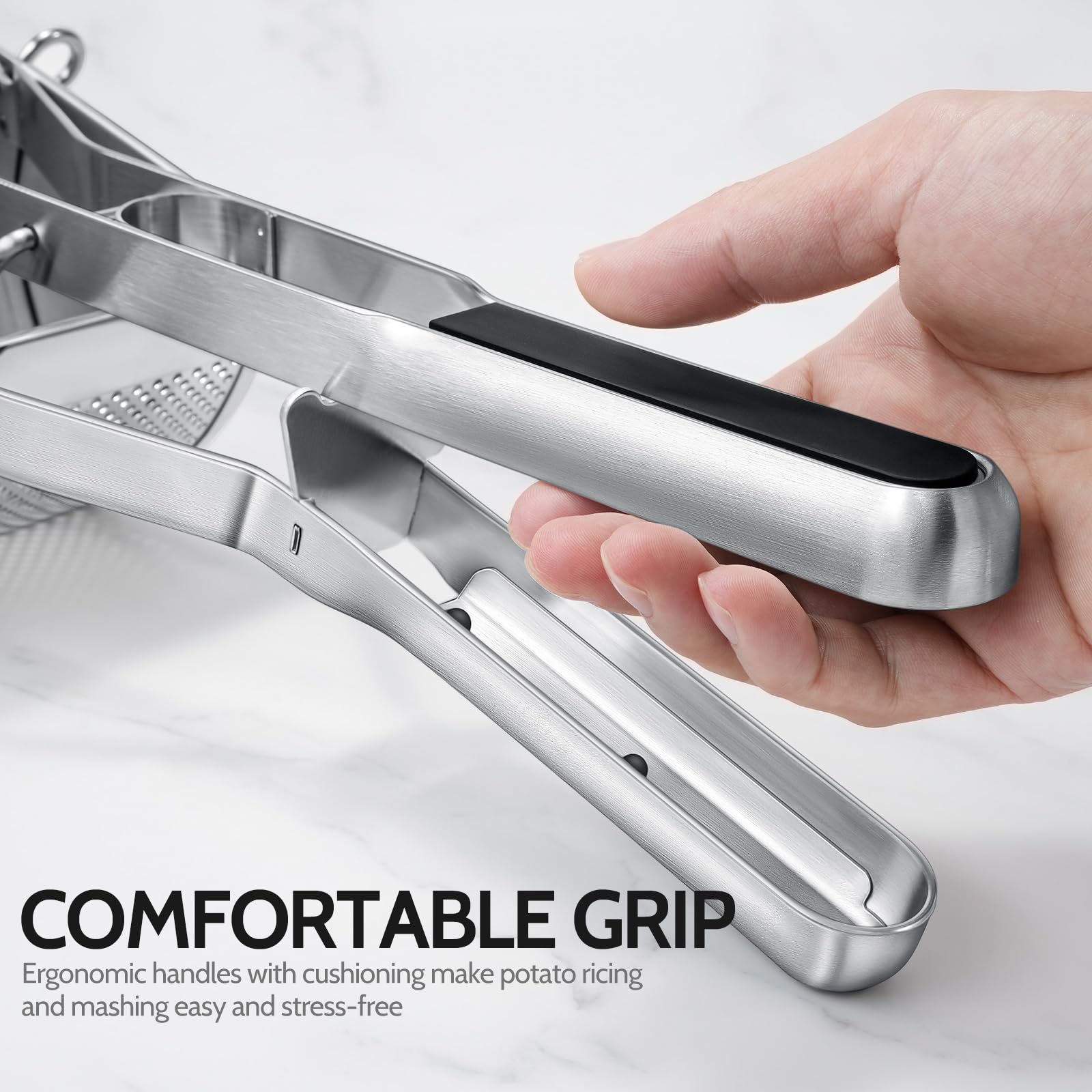 Potato Ricer, Sopito Stainless Steel Potato Masher for Commercial and Home Use Black