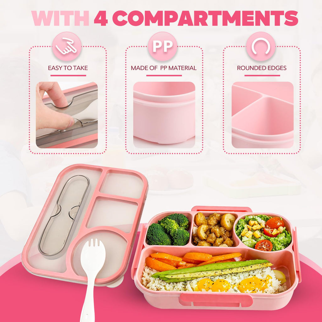 Bento Box Adult Lunch Box with 4-Compartment Leakproof Lunch Containers Microwave and Dishwasher Safe Bento Box with Spoon