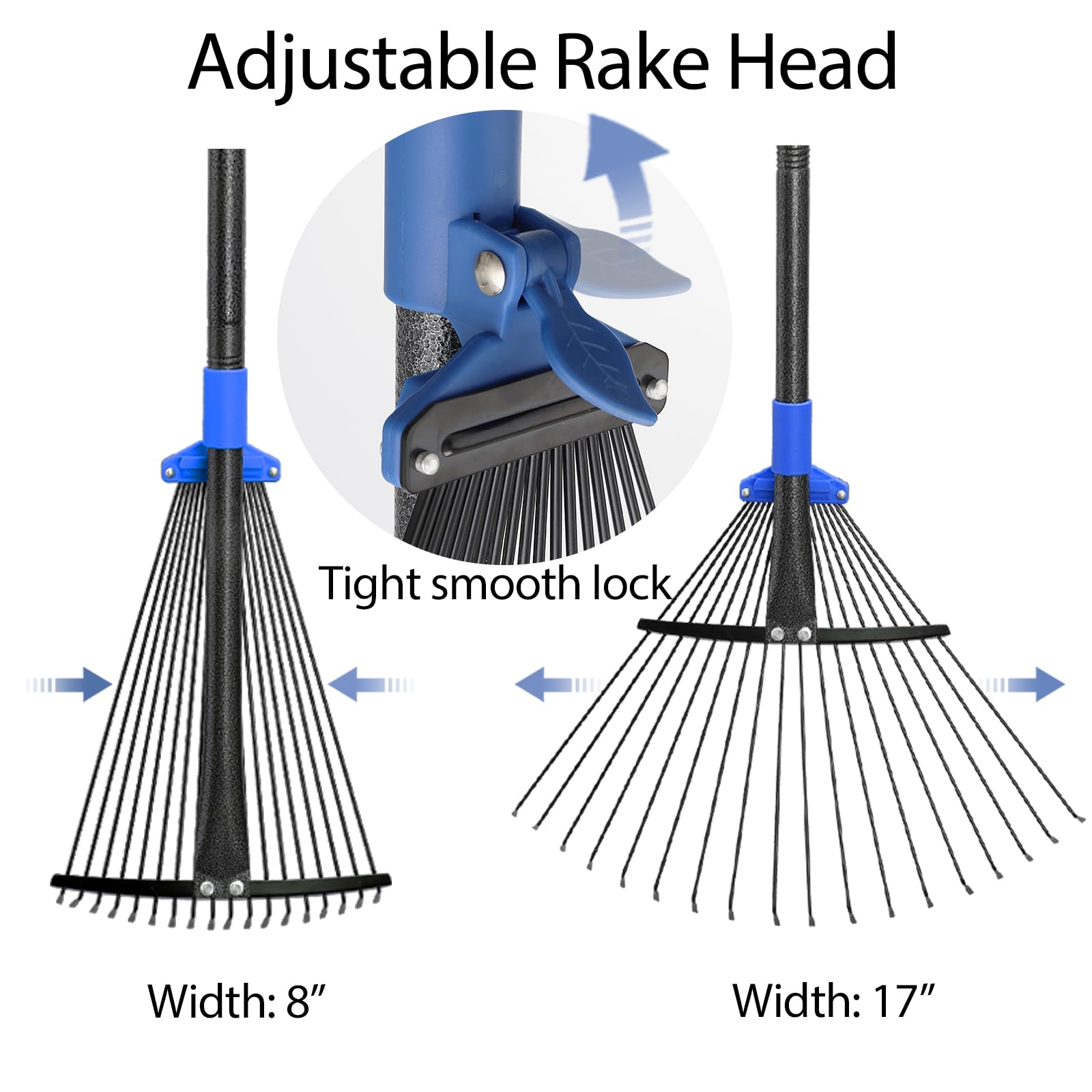 Rake for Leaves, 5ft Adjustable Metal Garden Leaf Rake with Expandable Head 7-16", Small Cllapsible Rakes for Lawns Gardening Camping Heavy Duty