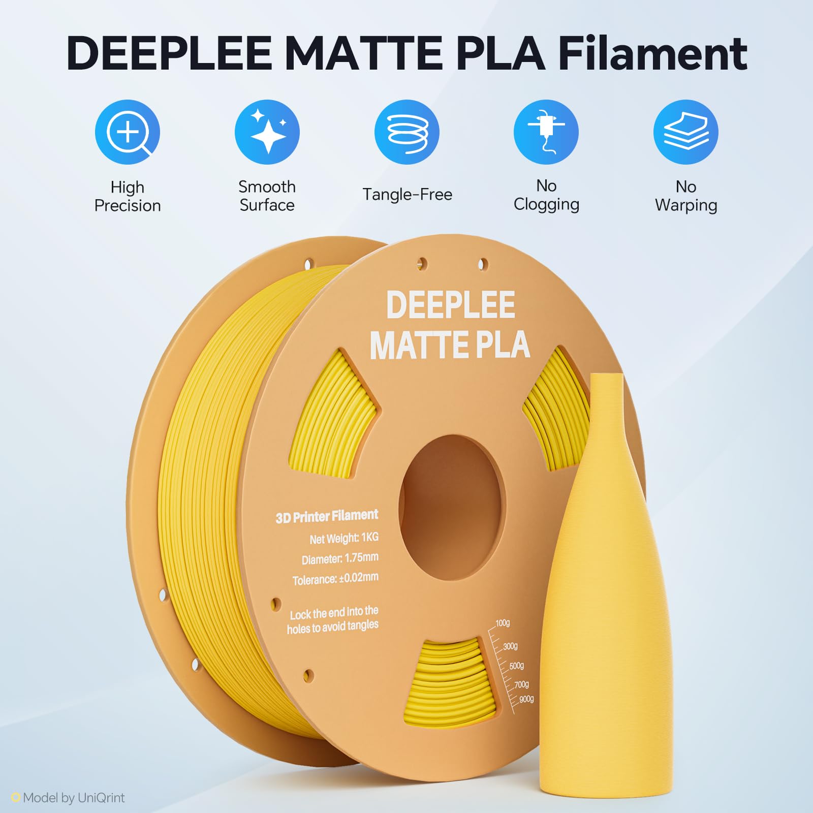 DEEPLEE Matte PLA Filament 1.75mm, 3D Printer Filament Dimensional Accuracy +/- 0.02mm, No Clogging, Higher Toughness, Cardboard Spool 3D Filament, 1kg Black