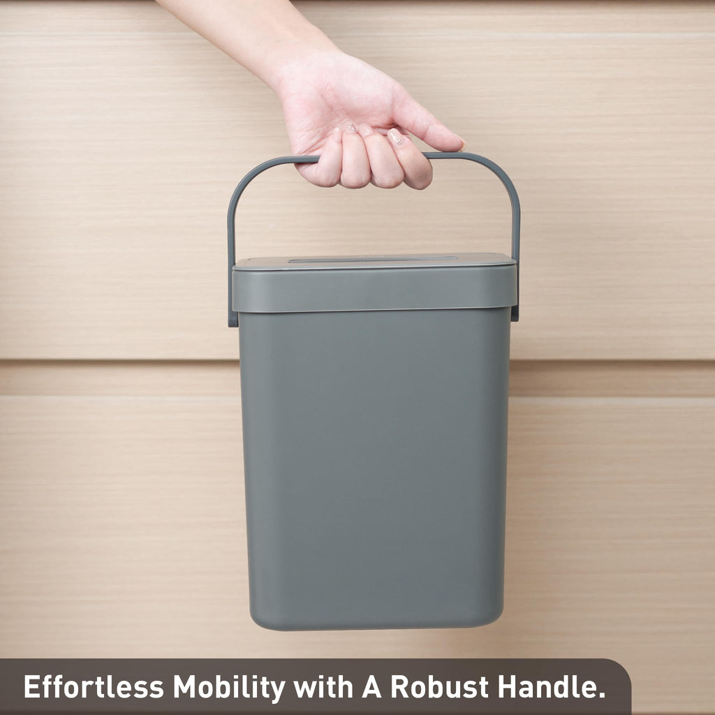 EKO Puro Wall-Mounted Trash Can with Lid, 1.32 Gal / 5L Hanging Trash Can, Small Kitchen Compost Bin for Counter Top, Mini Food Waste Bin (Grey)