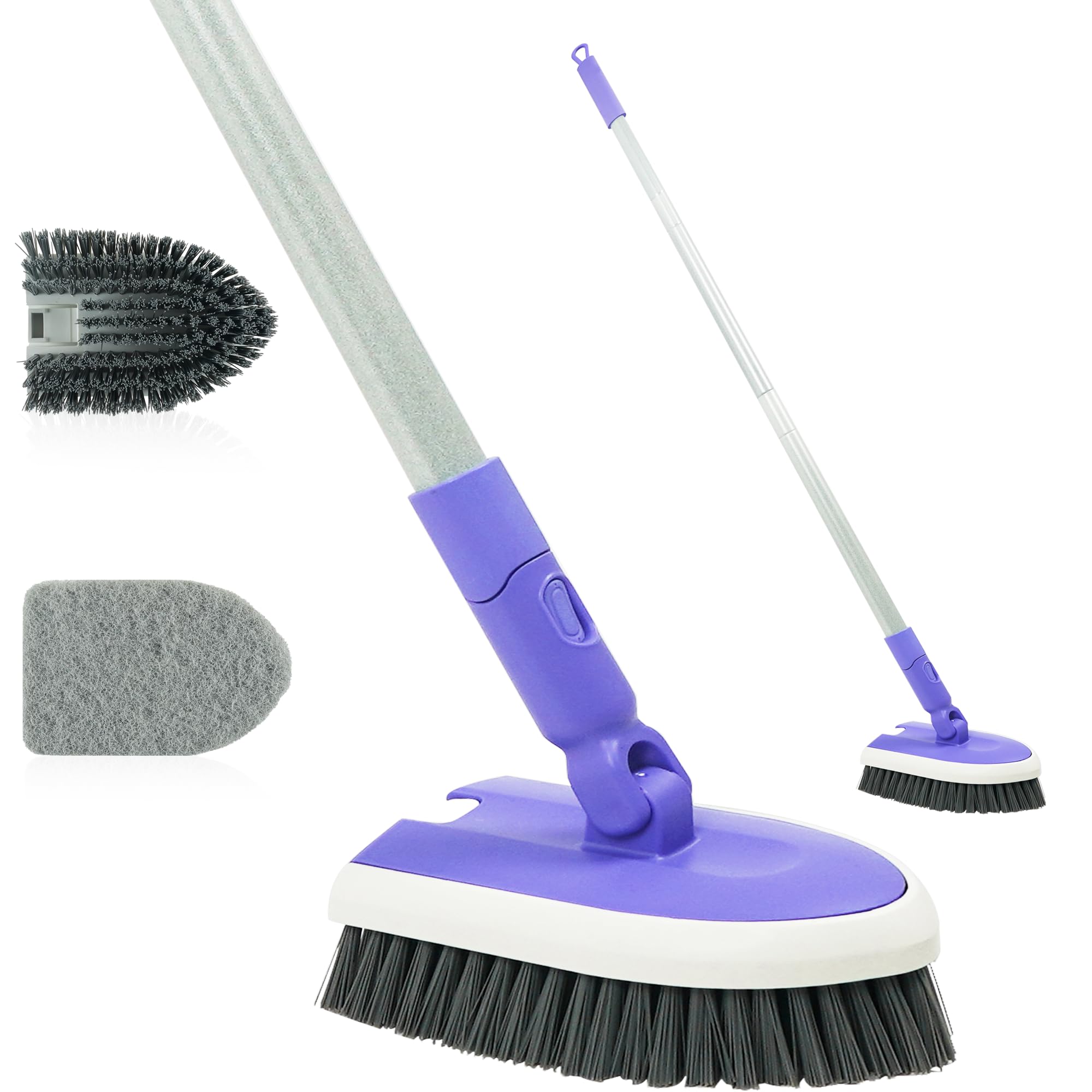 TRENNCHI Shower Scrubber Cleaning Brush with 46.8 Inches Long Handle, Tile and Tub Scrub Brush with 2 PCS Replacement, Shower Cleaner Brush for Bathtub, Bathroom, Wall, Kitchen, Floor