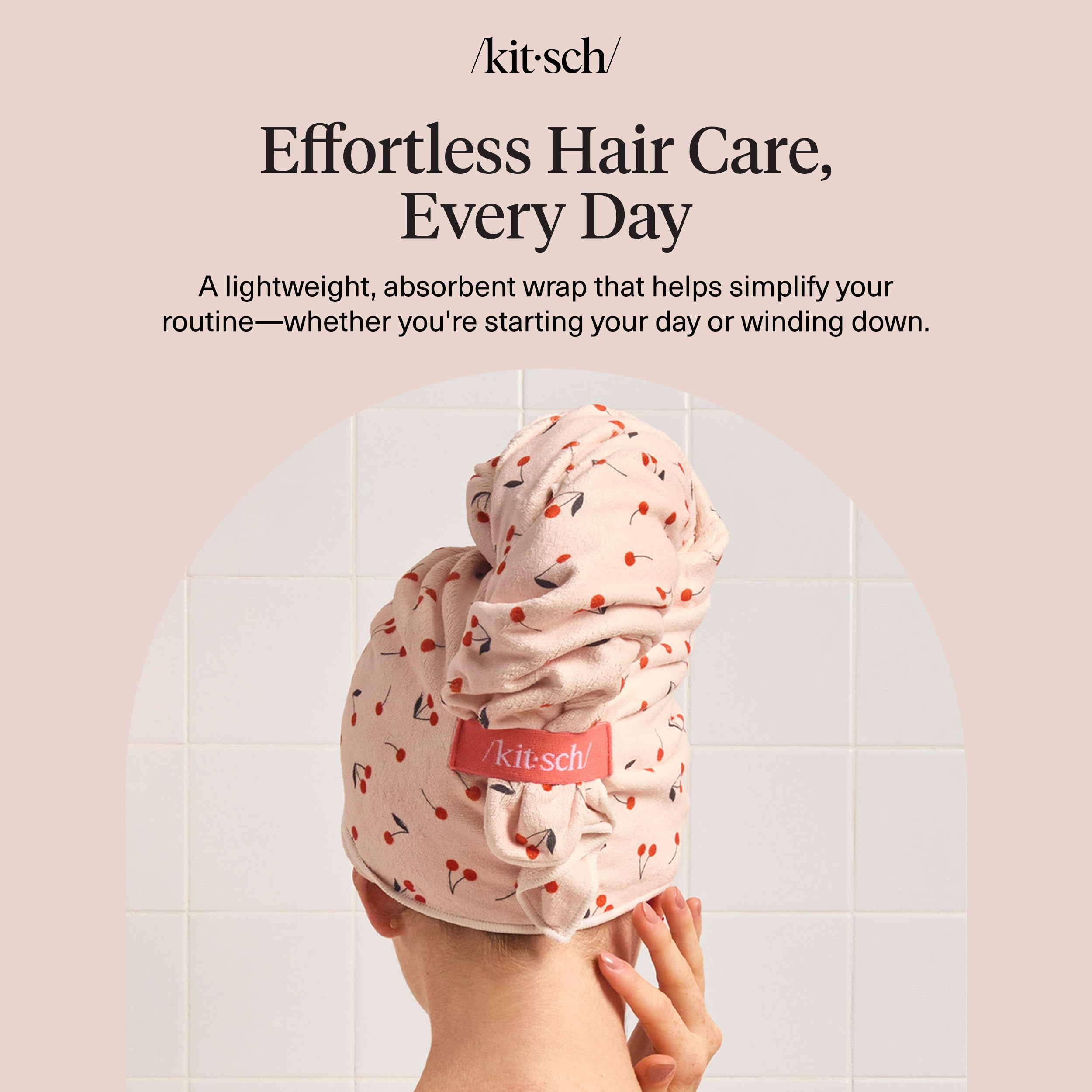 Kitsch XL Microfiber Hair Towel Wrap for Women - Microfiber Towel, Super Absorbent, Quick Dry, Anti-Frizz - for Long and Short Hairs, Turbans for Women, Wet and Curly Hair Wrap - Cherry Print