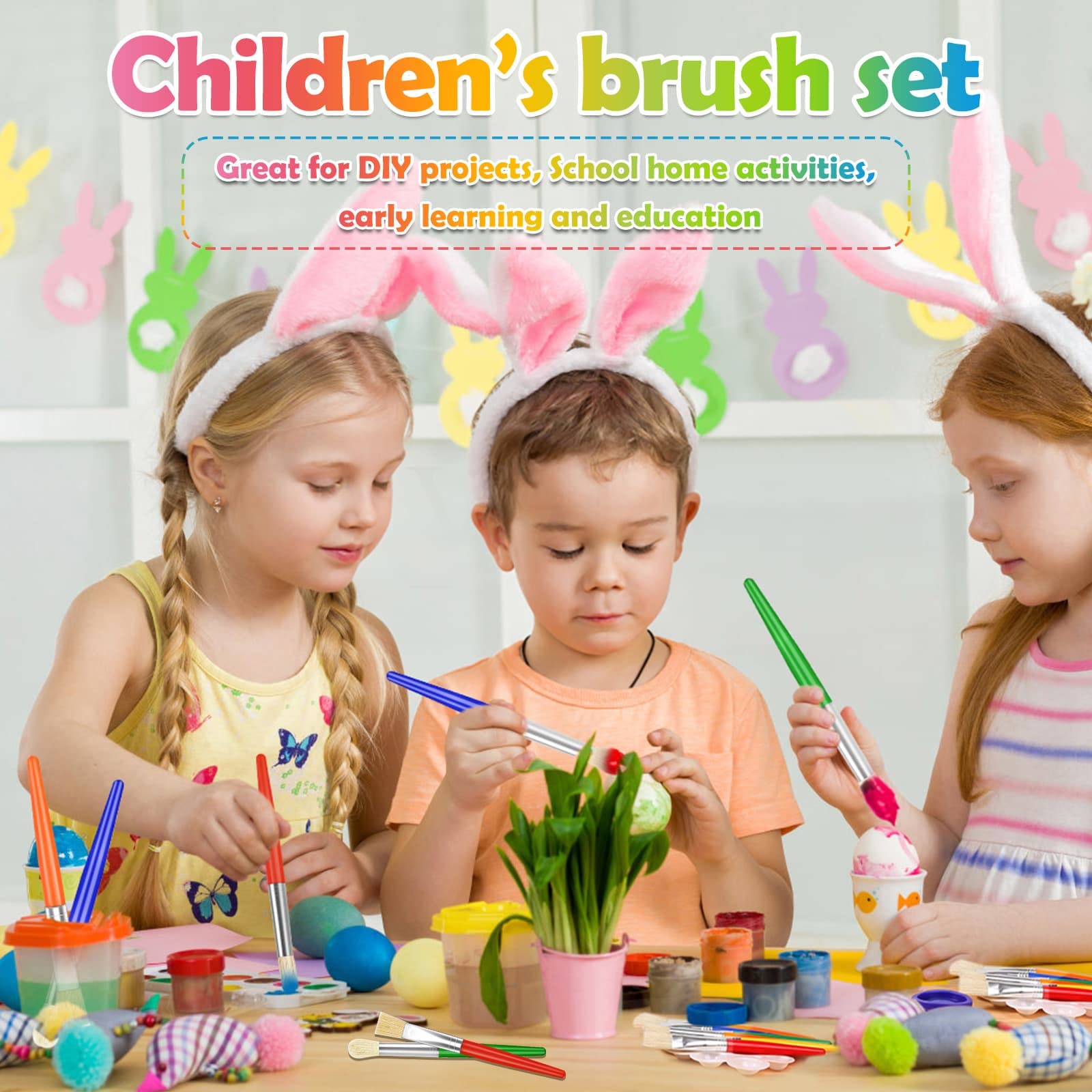 Paint Brushes, Anezus 50 Pcs Kids Paint Brushes Bulk Toddler Paint Brushes Set with Big Round Paint Brush and Large Flat Paint Brushes for Preschool Children Painting Party Supplies