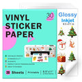 Printable Vinyl Sticker Paper for Inkjet Printer-35 Sheets Glossy White 8.5" x 11" Waterproof Labels Paper, Dries Quickly, Vivid Colors, Tear Resistant, DIY Christmas Stickers