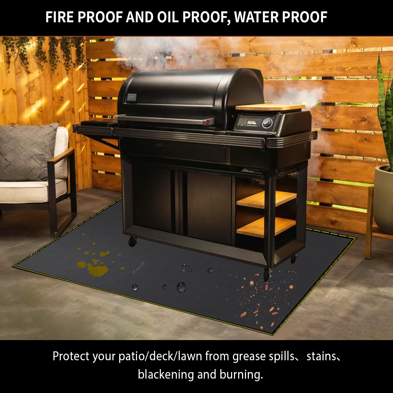 VCHOMY Under Grill Mat for Outdoor Grill Deck Patio Protector,60x40 Inch Large Silicone Fireproof Waterproof Oil-Proof Fire Pit Mat BBQ Barbecue Floor Matt Pad(40''x60'')