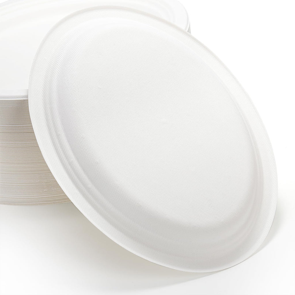 Elsjoy 90 Pack 12.5 Inch Compostable Oval Paper Plates, Large Disposable Dinner Plates, Heavy Duty Paper Platters for Restaurants, BBQ, Parties, Microwave Safe