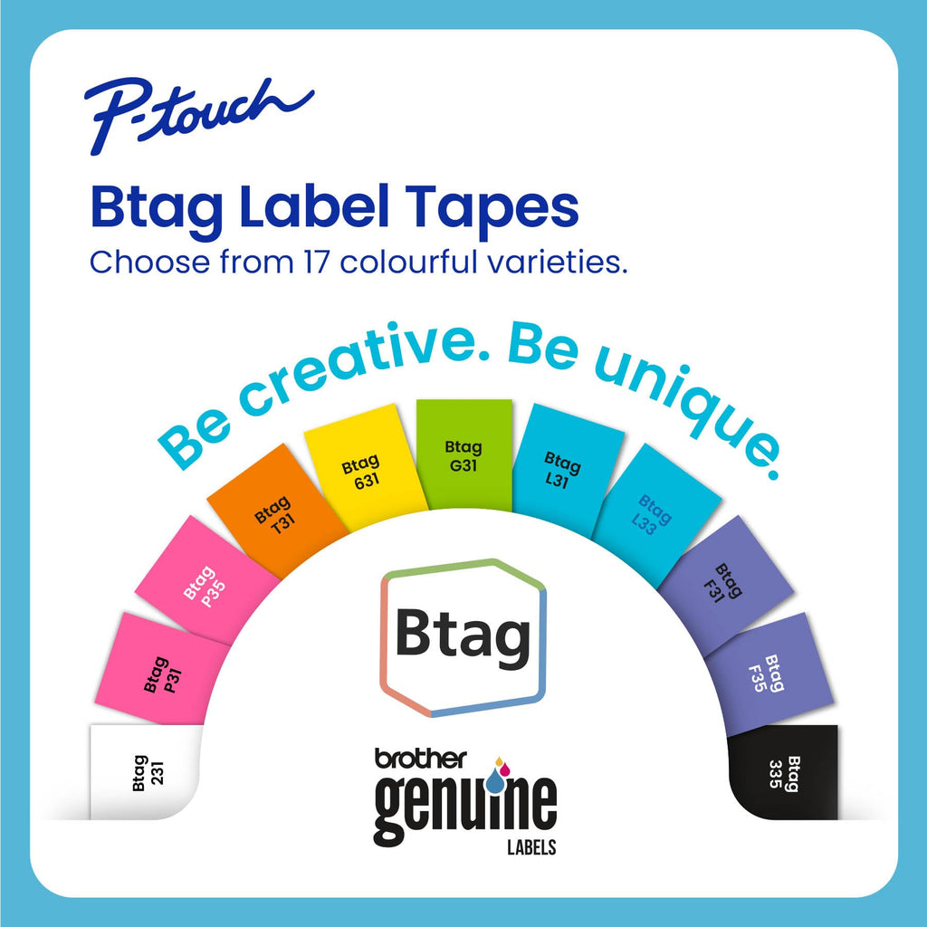 Brother p-Touch 12mm Label Maker Tape Genuine Btag- 3M01 P-Touch Label Tape for P-Touch PT-N10, PT-N20 and PT-N25BT, Btag Series, Non-Laminated, Clear and Black