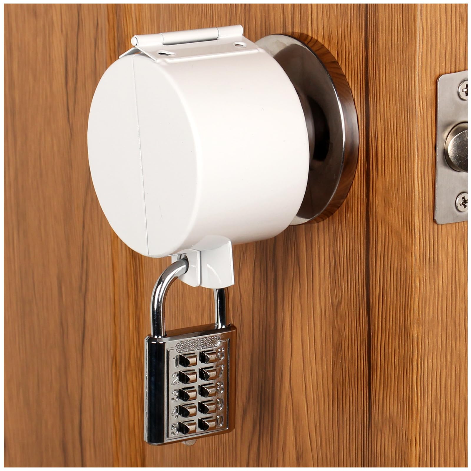 TEMEILI Door Handle Lock, Round Door Knob Cover, Prevent Turning Handle, for Door Knob Lockout Device, Temporary Door Lock, No Drill Door Lock,Removable and Easy to Use (White) with Padlock