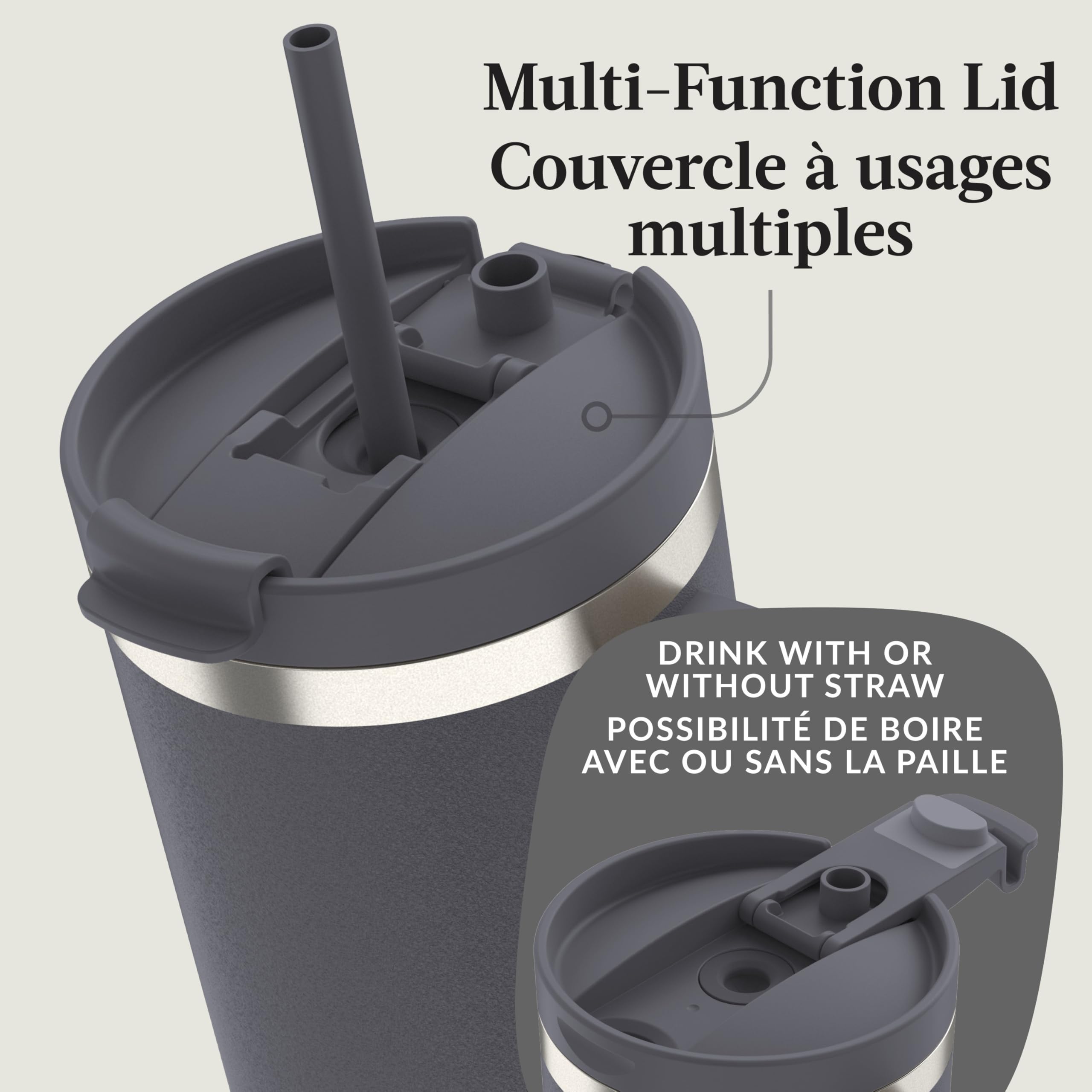 Contigo Streeterville Tumbler, 40 oz (1.18 L), Insulated Stainless Steel Water Bottle with Straw and Leak-Proof Lid, Darkstone