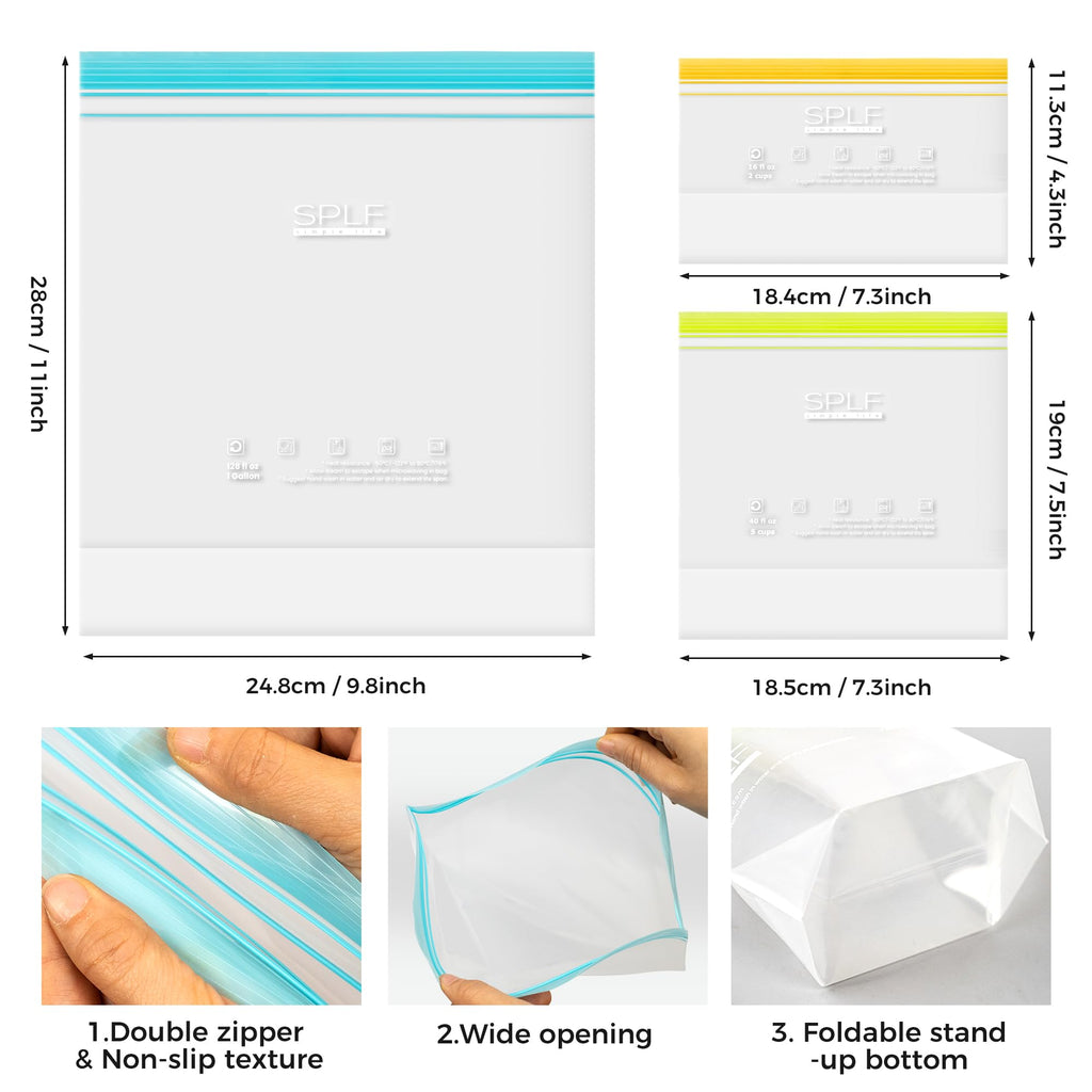 SPLF 12 Pack Reusable Gallon Freezer Bags Dishwasher Microwave Safe, 1 Gallon BPA Free Leakproof Food Storage Bags, Silicone Free Containers for Meal Prep, Fridge Kitchen Organization