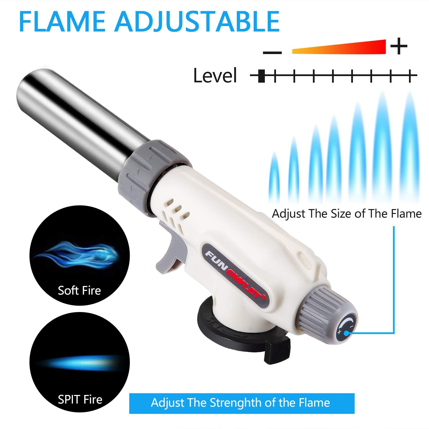 FunOwlet,Butane Torch Kitchen Blow Lighter, Culinary Torches Head Professional Chef Cooking Adjustable Flame For Sous Vide, Creme Brulee, Baking, BBQ (Butane Gas Not Included)