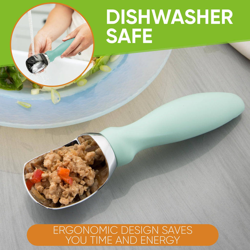 Spring Chef Ice Cream Scoop with Comfortable Handle, Professional Heavy Duty Sturdy Scooper, Premium Kitchen Tool for Cookie Dough, Gelato, Sorbet, Mint