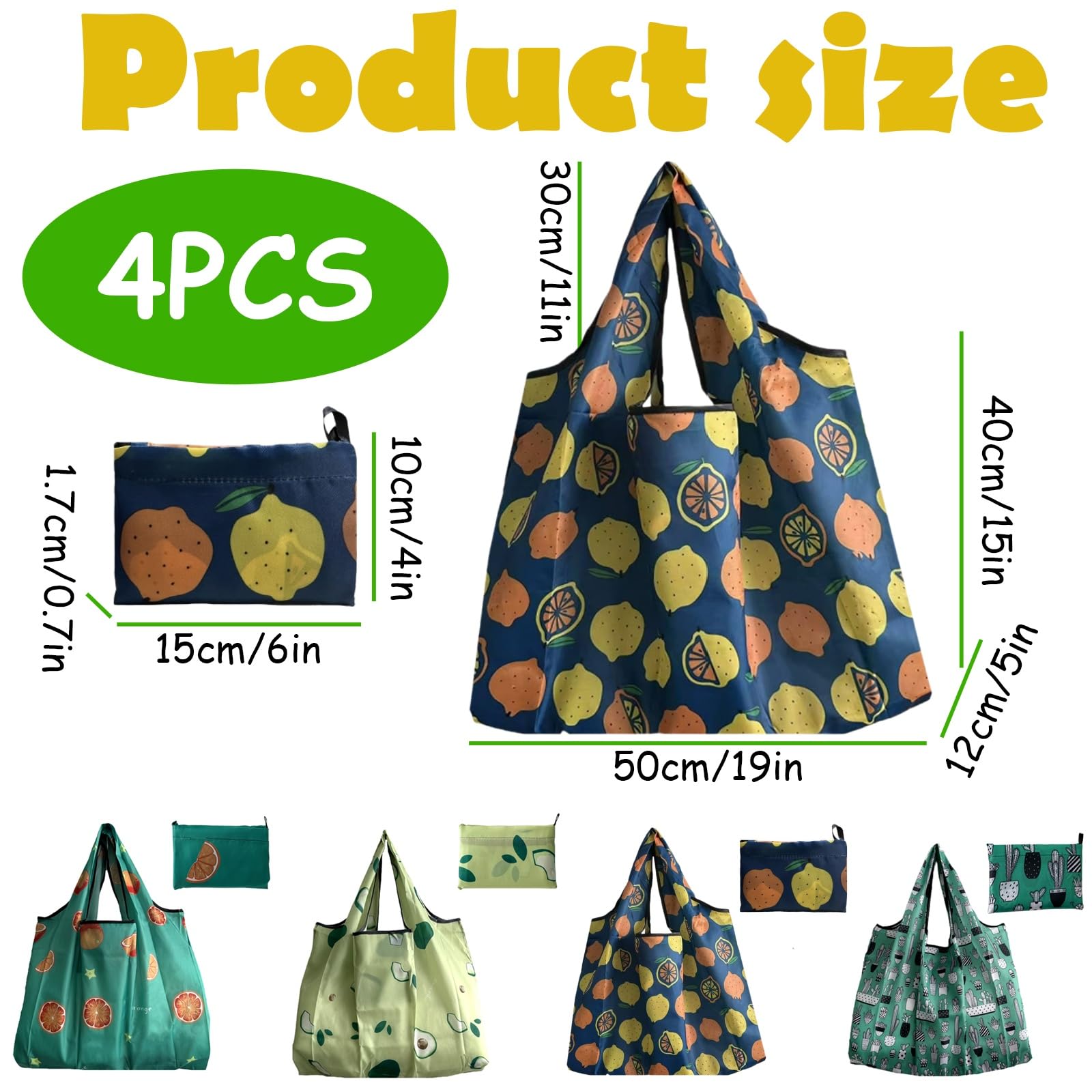 OQOQ 4 Pack Foldable Grocery Bags - Reusable Shopping Bags Tote Bags Folding into Pouch for Shopping Travel Home Organization Outdoor Camping(B)