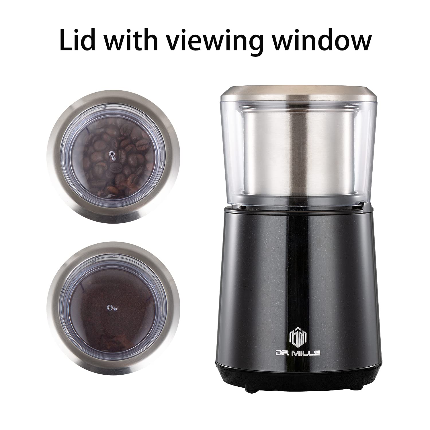 DR MILLS DM-7451 Electric Coffee Grinder, Dried Spice, nut, herb Grinder, Detachable Cup, Dishwashable, SUS304 Stainless Steel