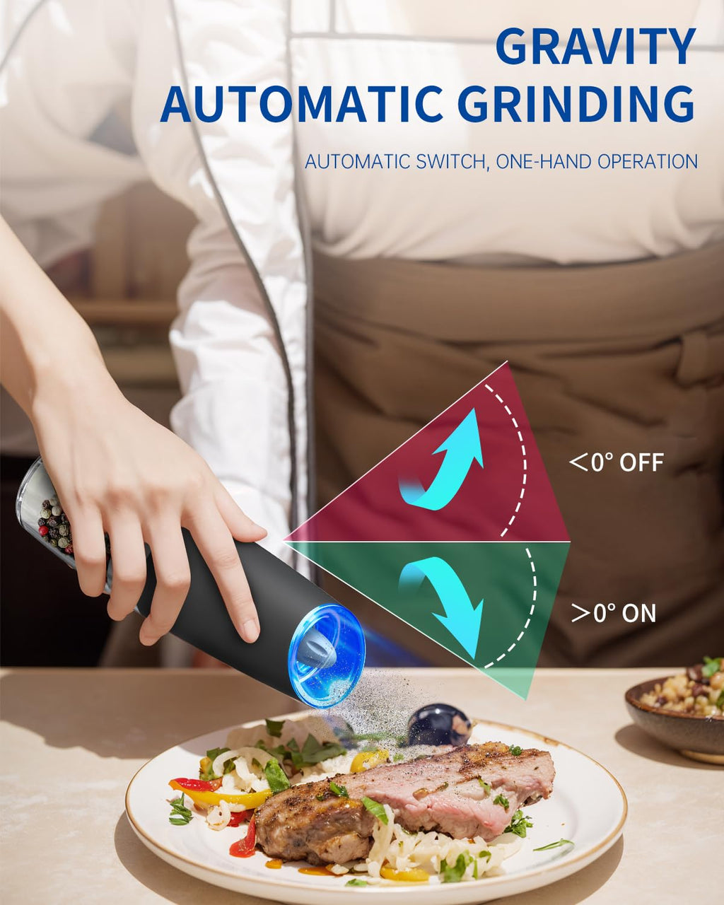CIRCLE JOY Electric Gravity Salt and Pepper Grinder Set, Battery-Powered 135ml Refillable Automatic Salt and Pepper Shaker for Home, BBQ (Batteries Included), Adjustable Coarseness & LED Light