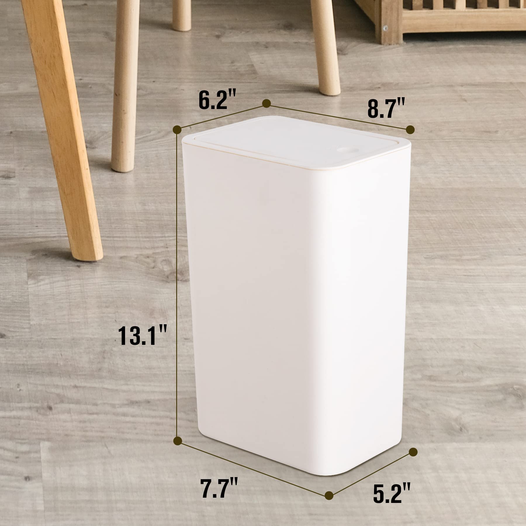 TrashAid 3 Pack Bathroom Trash Can with Lid, 2.6 Gallon / 10 Liter Small Garbage Can with Press Top Lid, Plastic Wastebasket with Pop-up Lid for Toilet, Office, Bedroom, Living Room, White
