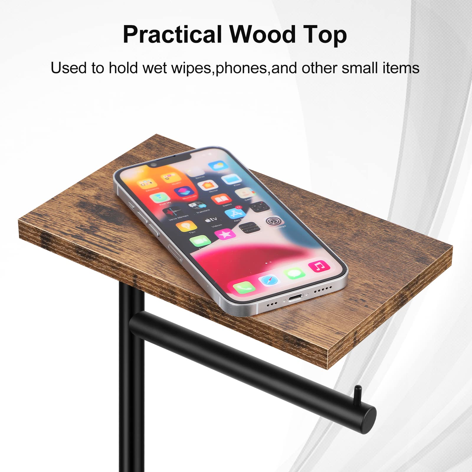 Toilet Paper Holder Stand Toilet Paper Roll Holder with Shelf Free Standing Toilet Tissue Holder Black Toilet Paper Storage Holder with Reserve for for Bathroom Holds Wipe, Mobile Phone, Mega Rolls