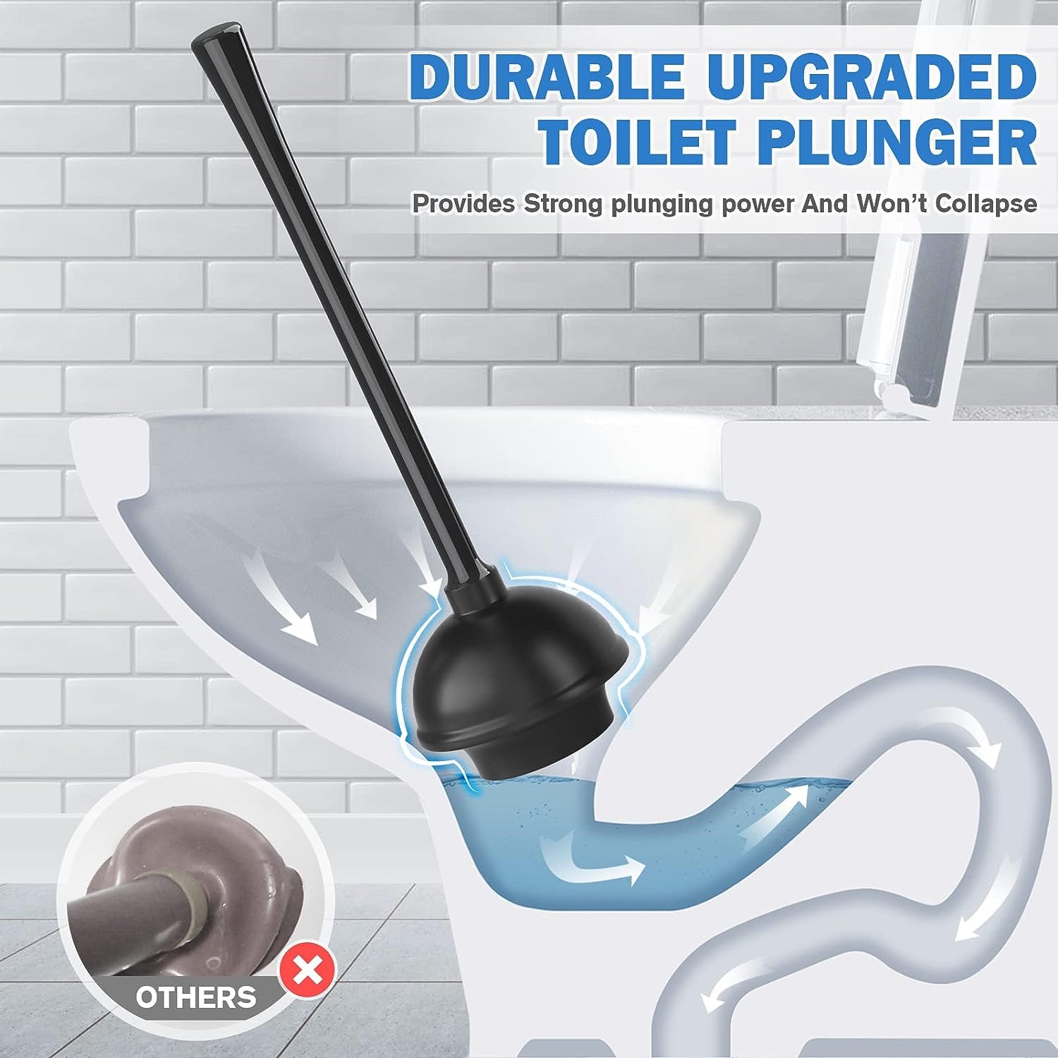Toilet Plunger and Brush with Holder, Bowl Brush and Heavy Duty Toilet Plunger Set for 5.7-inch Toilet Drain, 2-in-1 Bathroom Cleaning Combo with Modern Caddy Stand (Black)