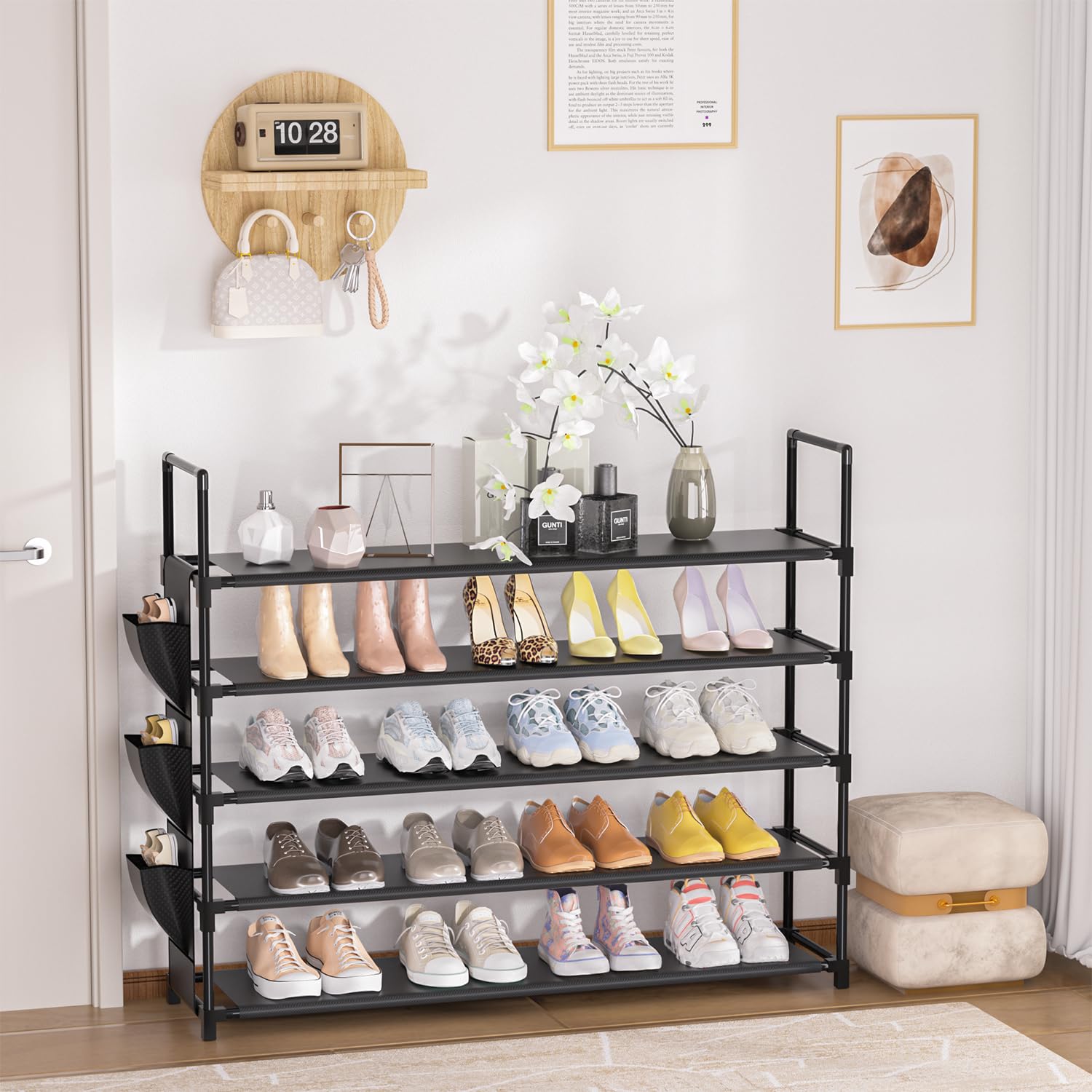 Shoe Rack 5 Tier Shoe Organizer Shoe Storage 20-25 Pairs for Closet Entryway Shoes Holder Space Saving Tall Shoes Shelf for Bedroom Garage Door