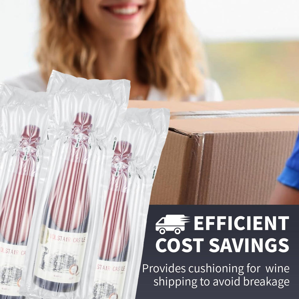 Kivsty Wine Bottle Travel Protector Bags, 30 Pack Inflatable Air Column Cushion Bubble Wrap, Bottle Packaging Sleeves with Reusable Pump for Wine Shipping Transport Airplane Luggage - 35 x 8.5cm