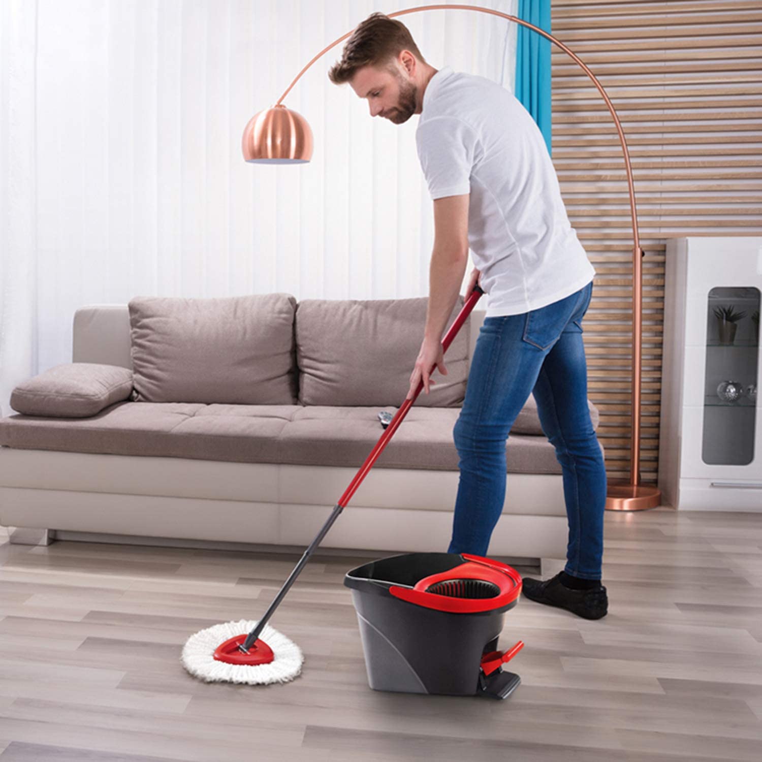 4 Pack Spin Mop Replacement Head with 1 Rotating Mop Base, EasyWring Mop Refills Compatible with Vileda Mop Replace Head, 100% Microfiber Mop Refill, Deep Cleaning Machine Washable and Easy to Replace