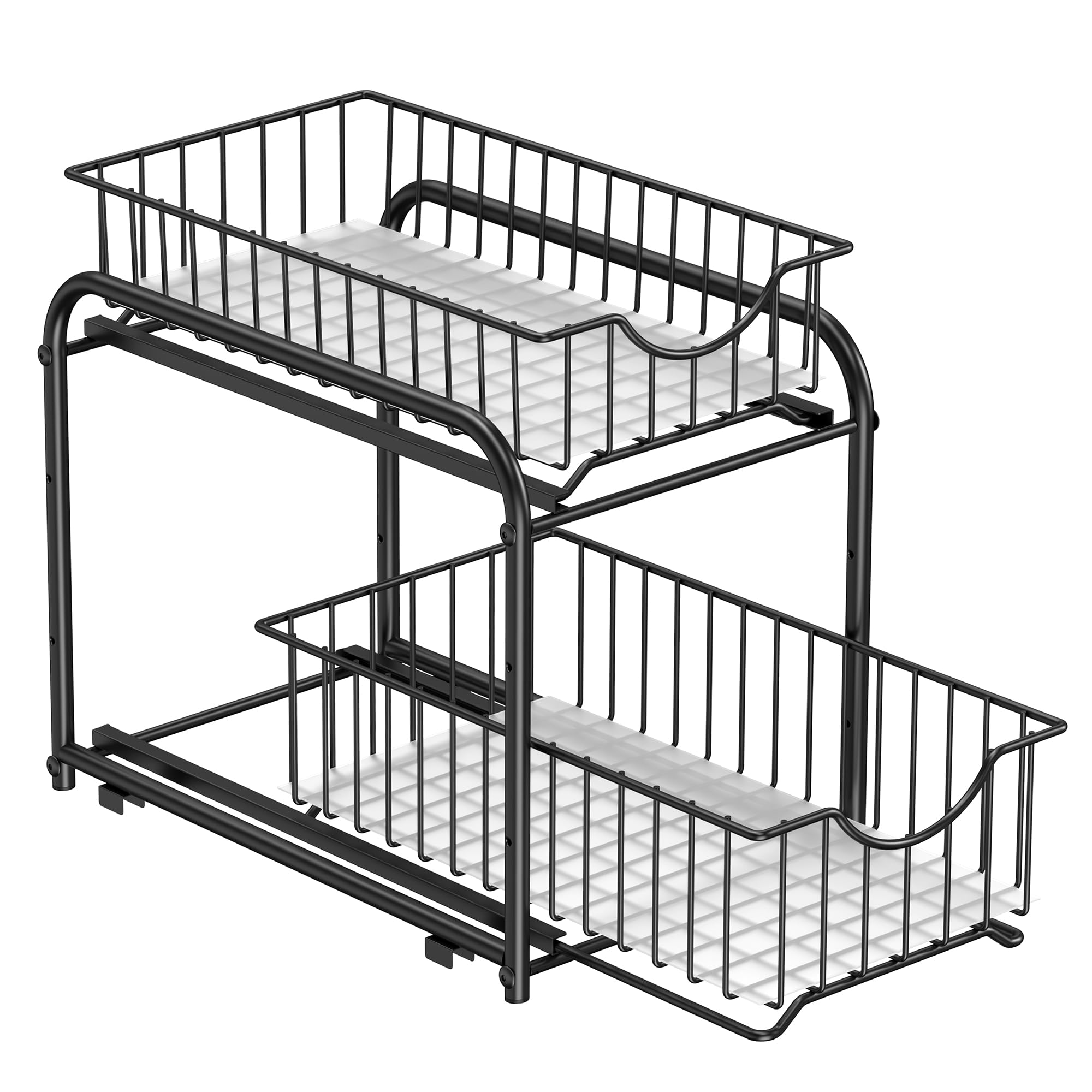 SONGMICS Pull Out Cabinet Organizer, 2-Tier Stackable Bathroom Organizer and Storage, 2 Sliding Basket Drawers, Cabinet Organizer for Kitchen, Bathroom, Ink Black UKCS017B01