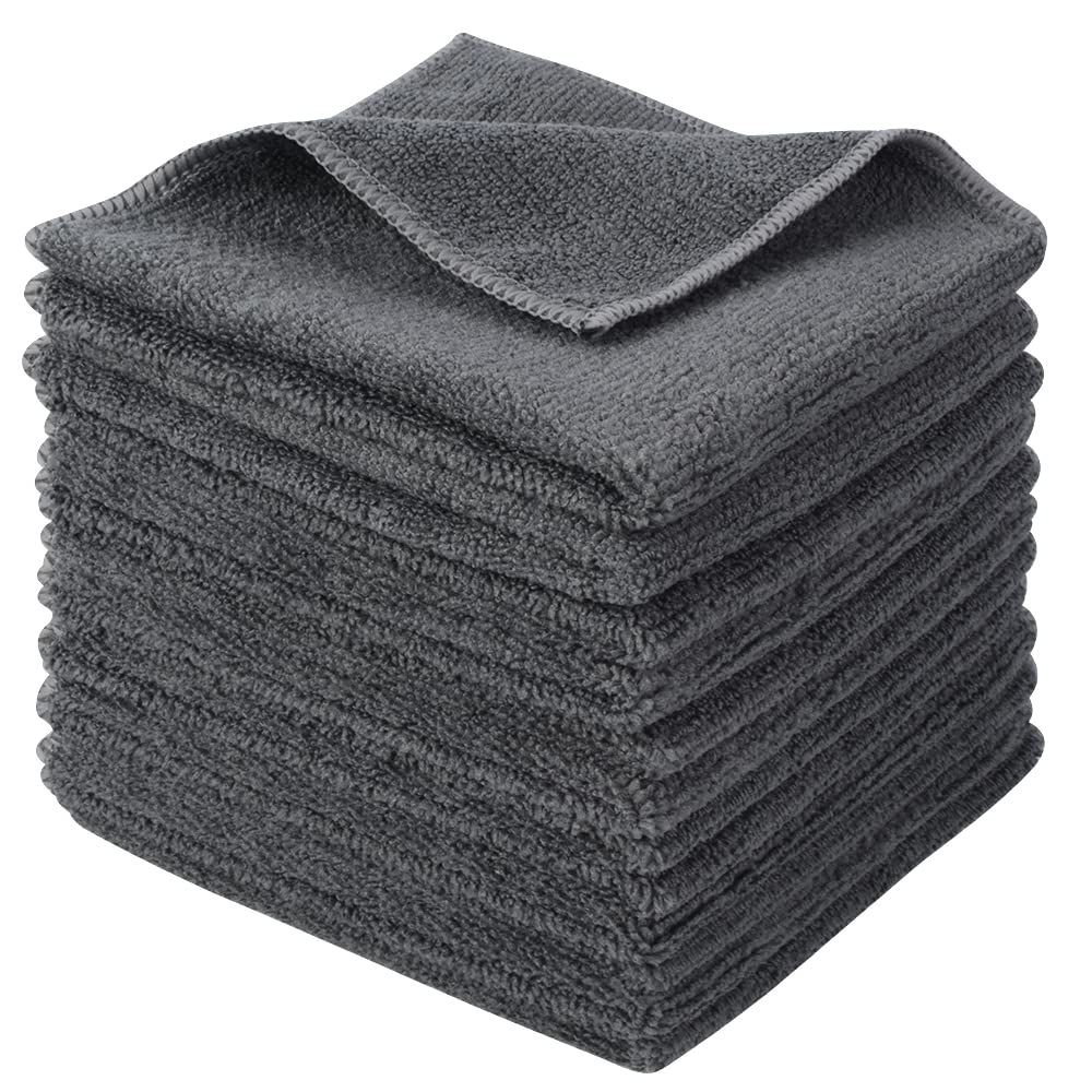 Sinland 12Pack Microfiber Cleaning Cloths All-Purpose Soft Dish Cloth Absorbent Cleaning Rags Lint Less Car Cloth Cleaning Towels for Home, Kitchen, Office 12 Inch X 12 Inch Grey