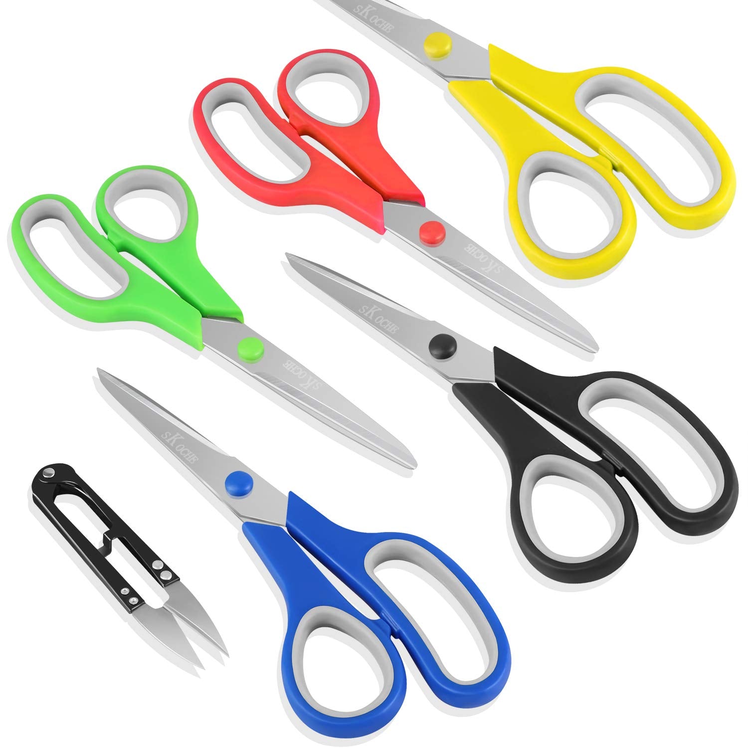 SKOCHE Heavy-Duty Multipurpose Scissors, 15 Pack 8-Inch & 1 Pack 4.1-Inch Sewing Scissors, Ultra Sharp Stainless Steel Blades, Comfort-Grip Handles, Ambidextrous