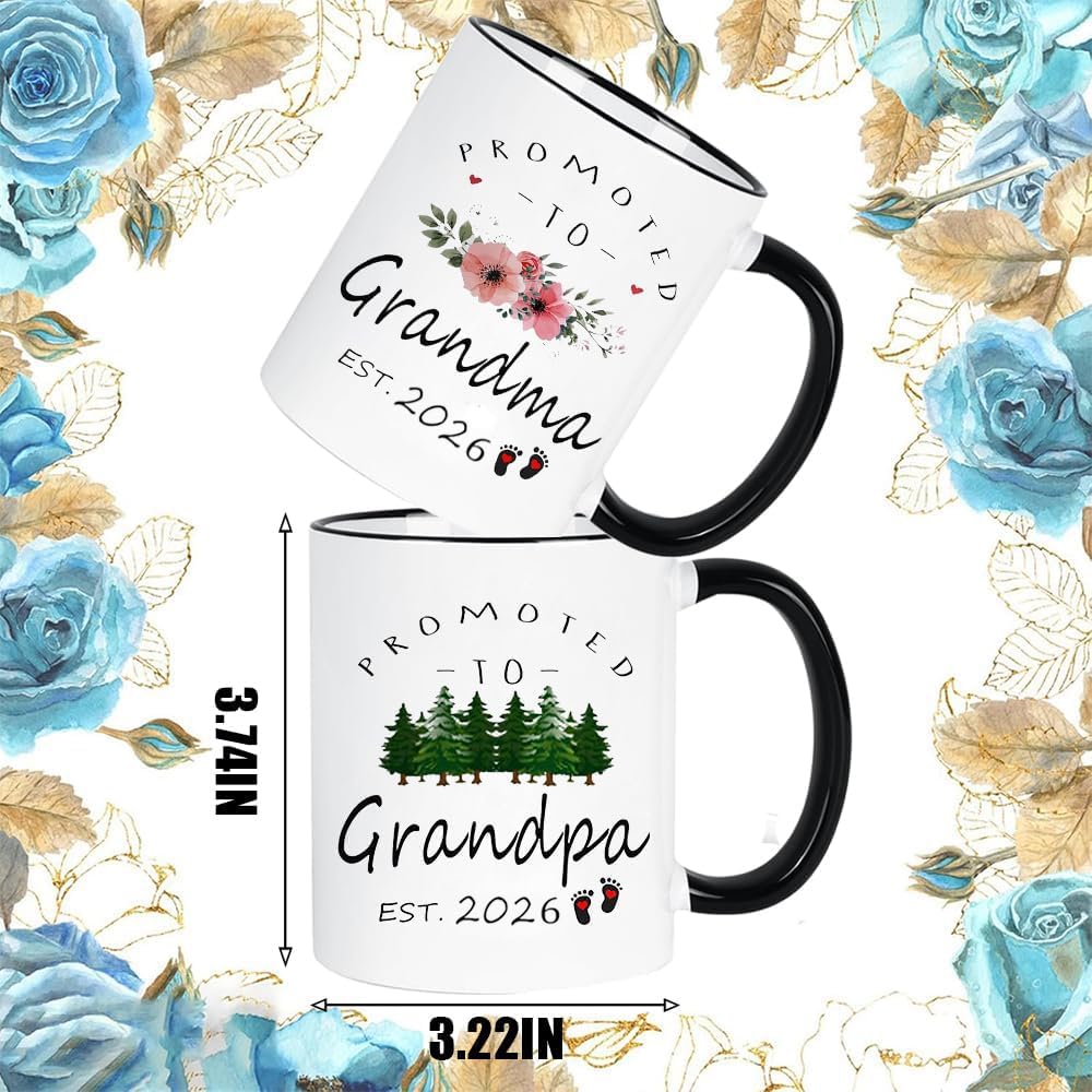 Promoted to Grandparents est 2026 New Grandparents Pregnancy Announcement Grandma Grandpa 2026 Mugs Set Announcement 2026 Gift,New Baby Announcement First Time Grandma Grandpa Coffee Cups