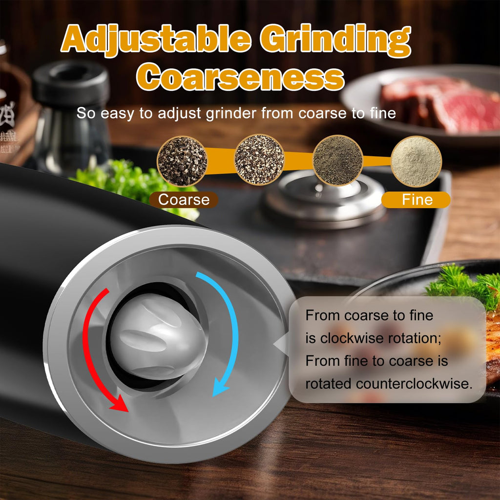 Automatic Salt and Pepper Mill Set: Electric Salt Pepper Grinder Adjustable Coarseness Salts Mill for Gravity Operated Pepper Grinder Electric Salt and Pepper Shaker Auto Salt Pepper Grinder