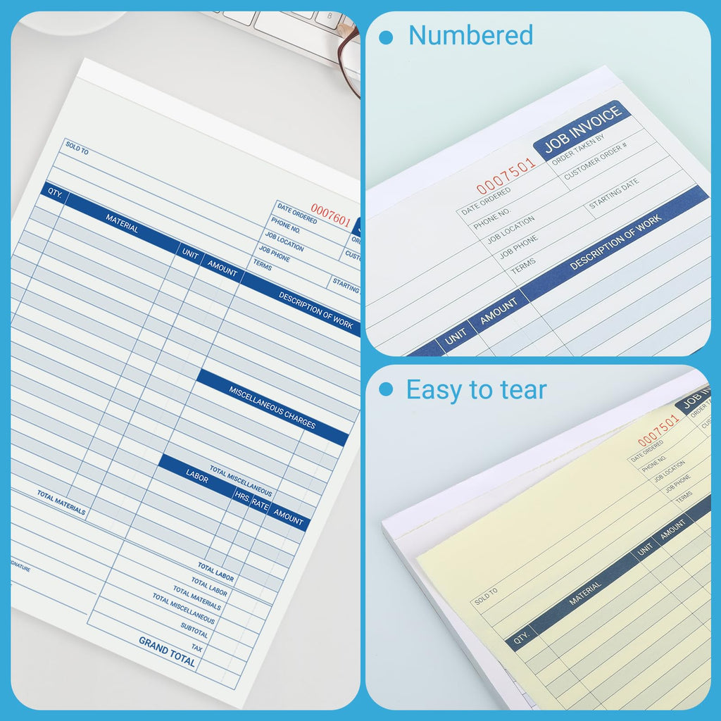 suituts 150 Sets Job Work Books, 2 Part Carbonless, 8.5X11 Inch Job Invoice Forms, Contractor Invoice Book and Repair Billing (50 Sets Each Pad, 3 Pad)