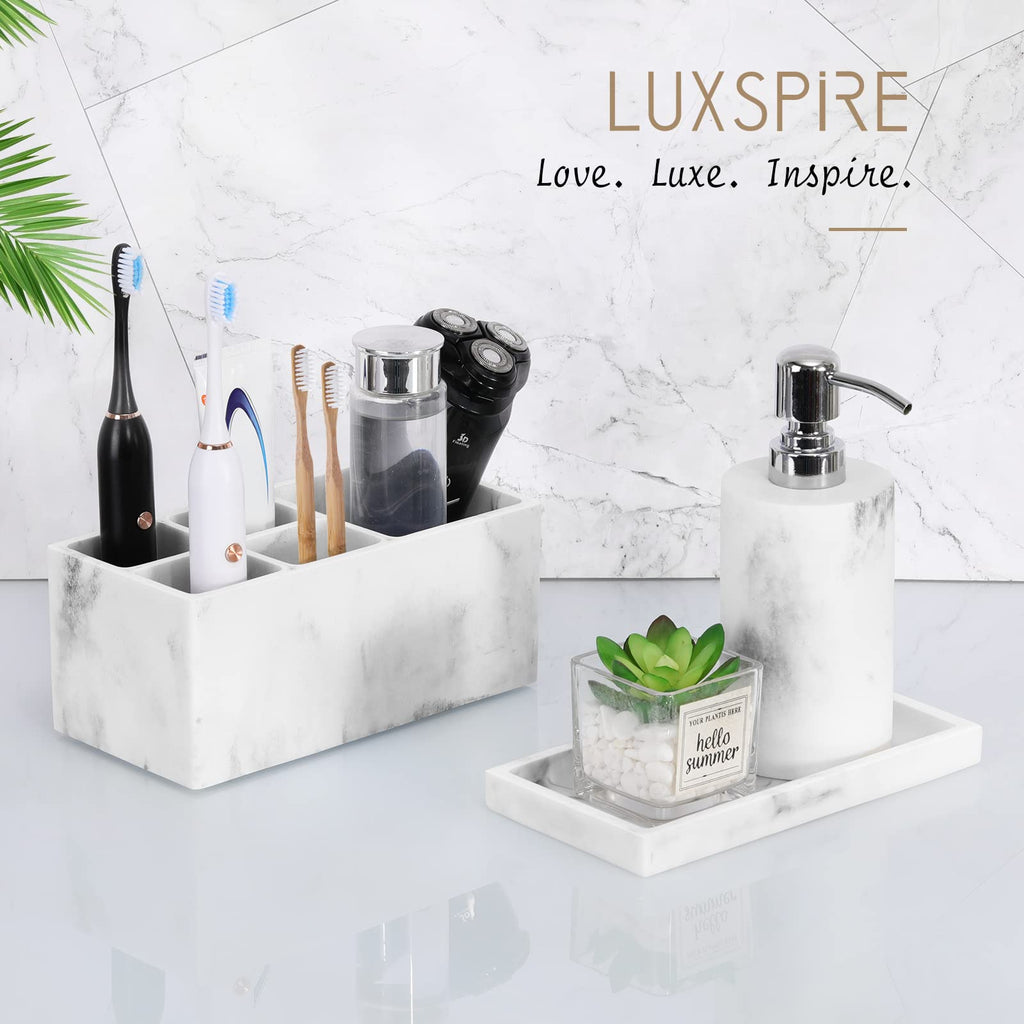Luxspire Bathroom Vanity Tray, 8 x 4 inch Resin Dresser Jewelry Ring Dish Tank Storage Kitchen Sink Countertop Organizer Plate Holder for Perfume Soap Towel Bathroom Accessories, Mini, White Marble