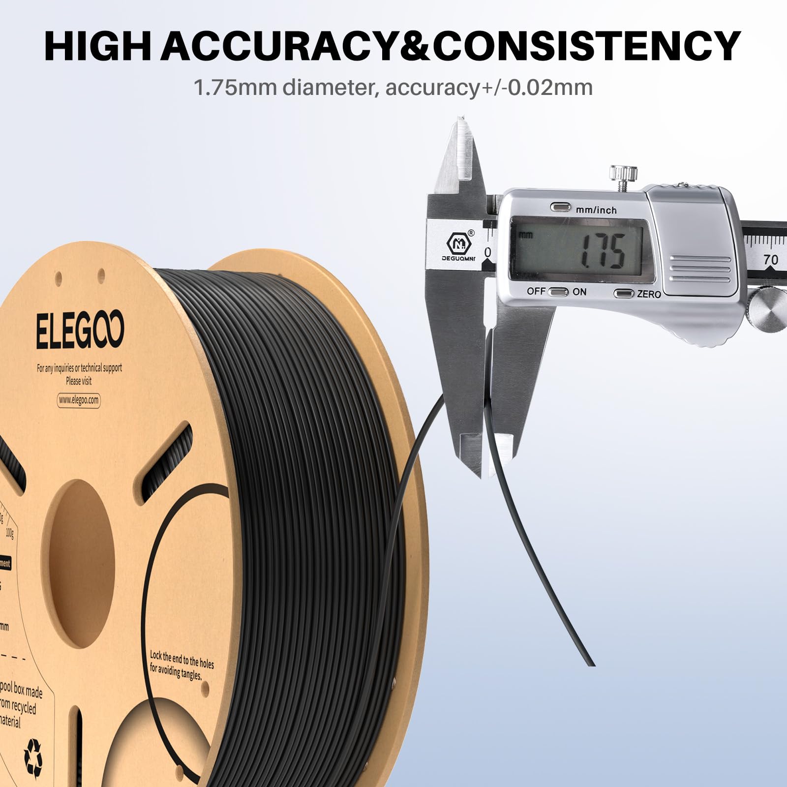ELEGOO PLA+ Filament 1.75mm Black 1KG, PLA Plus 3D Printer Filament, Dimensional Accuracy +/- 0.02 mm, Tough & High Strength, Fit for Most FDM Printers(1KG/Spool, 2.2 lbs)