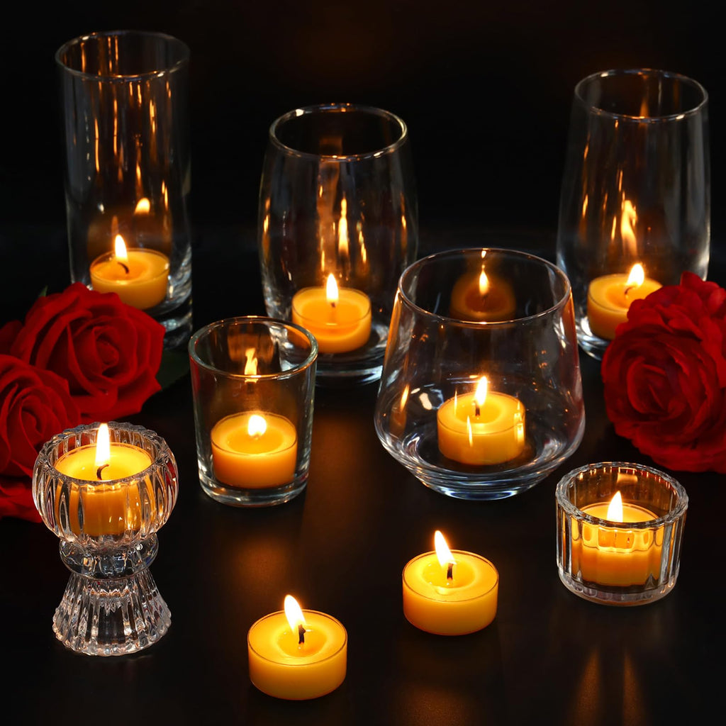 Pure Beeswax Tealight Candles-16 Pack - Handmade Natural Beeswax Tea Candles in Clear Cup | 4 Hour Extended Burn Time | Smokeless Beeswax Candles | for Home Deco, Fragrance, Relax