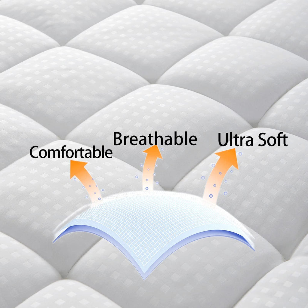 BETENWEL Queen Size Mattress Pad Pillow Top Mattress Cover with Down Alternative Fill- Breathable Mattress Topper Deep Pocket Fits Mattress 8-21 Inches Soft Mattress Protector (60 x 80 Inch, White)