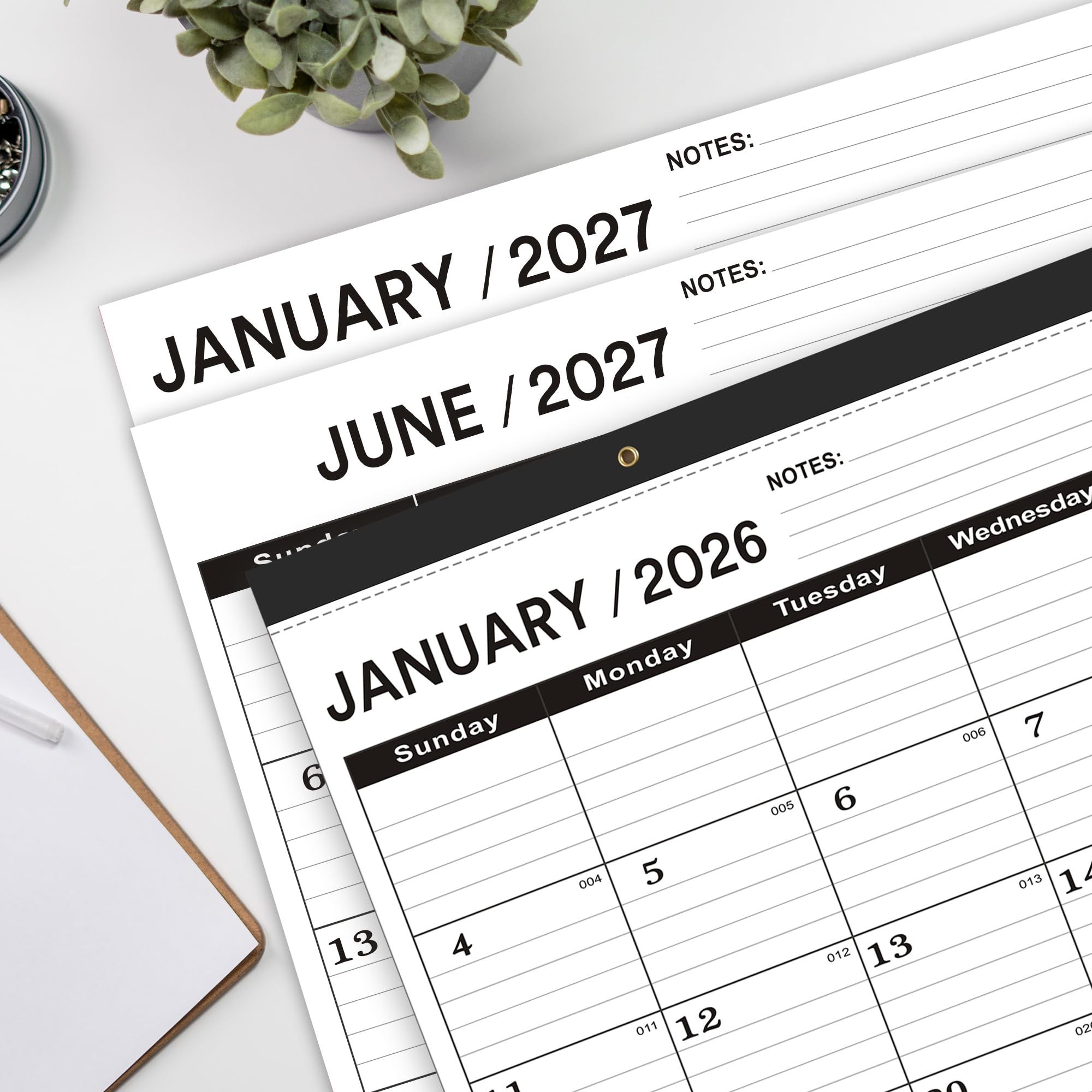 Desk Calendar 2026,January 2026 to June 2027,Desk calendar 2026-2027 Large 22x17, Calendar 2026 with PVC Cover,Round Holes& NOTES List (Black),18 Months 2026 Desk Calender.
